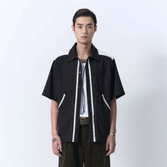 IN EXISTENCE Contrast-Panel Stitch Half Shirt