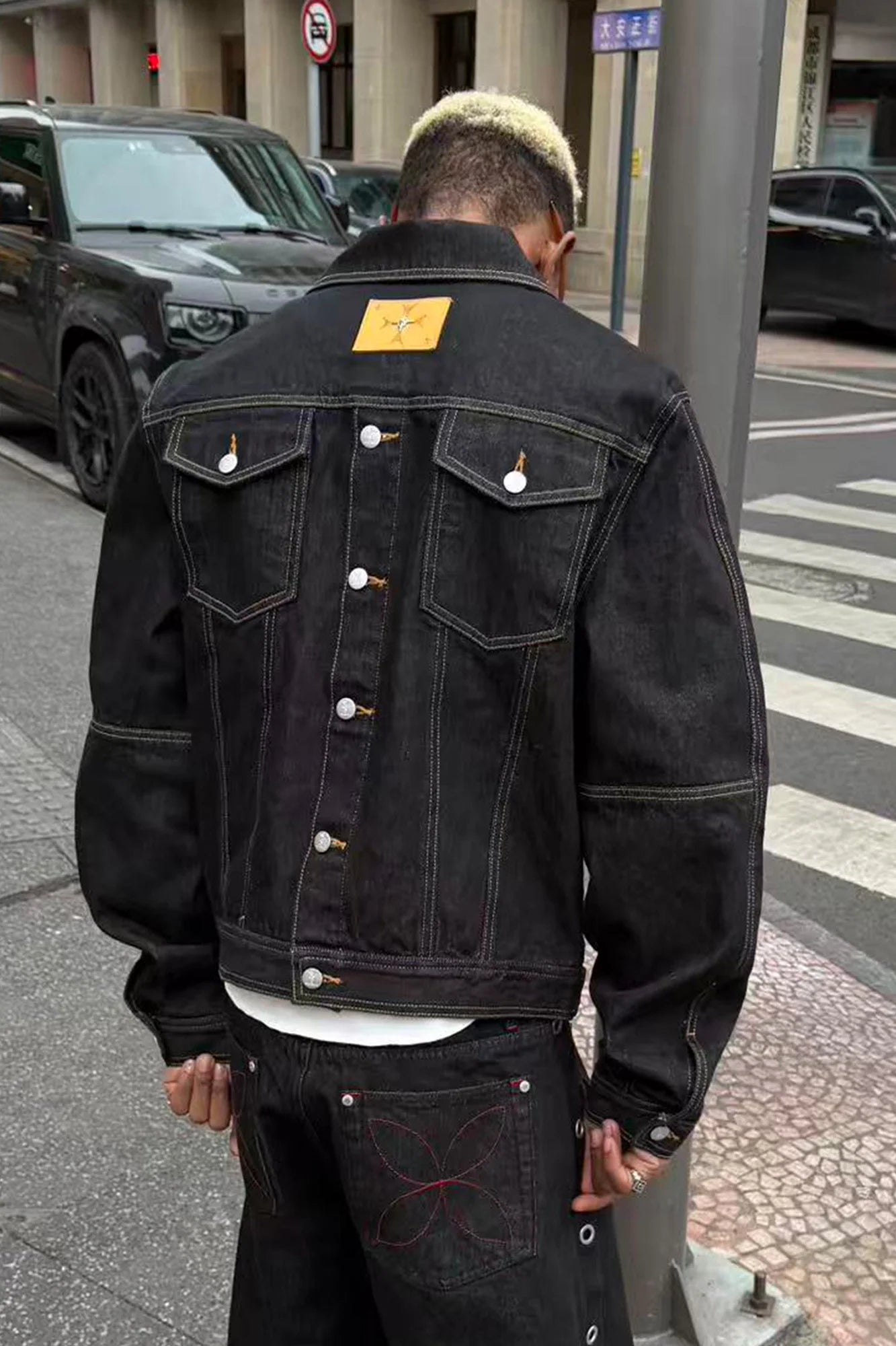STEEPC Reversed-Panel Raw Denim Cropped Jacket