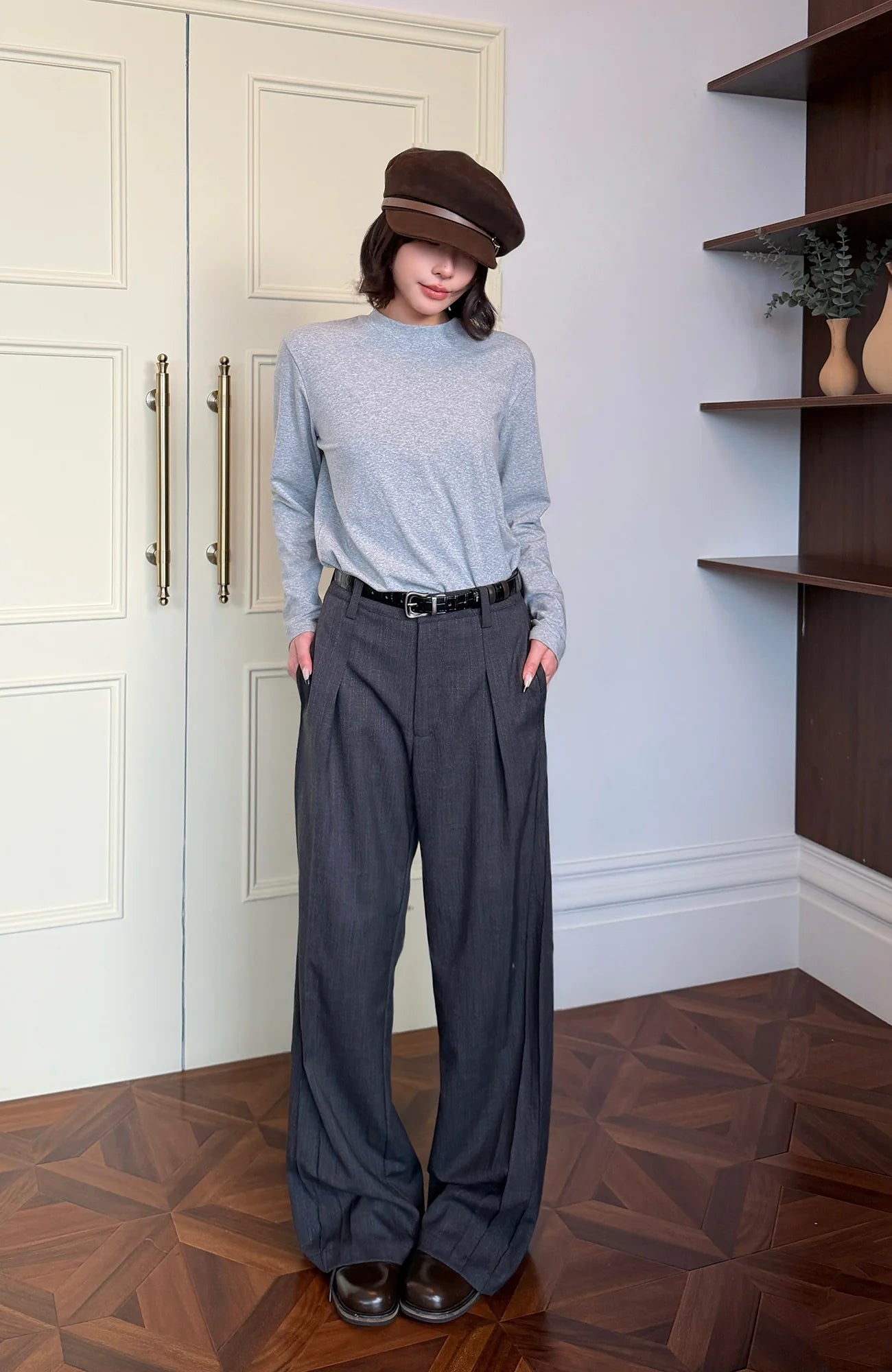 OKAYTHXBYE Essential Pleated Wide-Leg Trousers