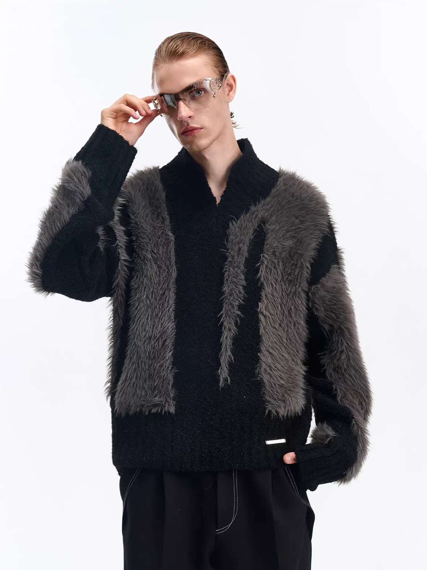 TIWILLTANG Fuzzy Faux-Mink Contrast Sweater