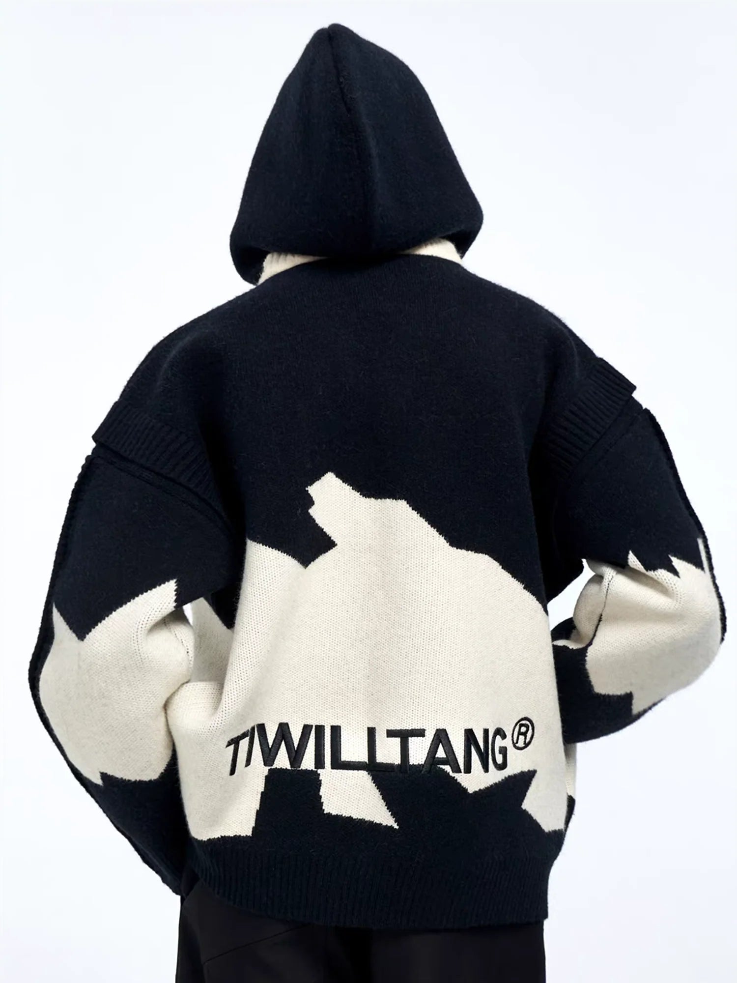 TIWILLTANG Contrast Layered Snap-Sleeves Knit Hoodie