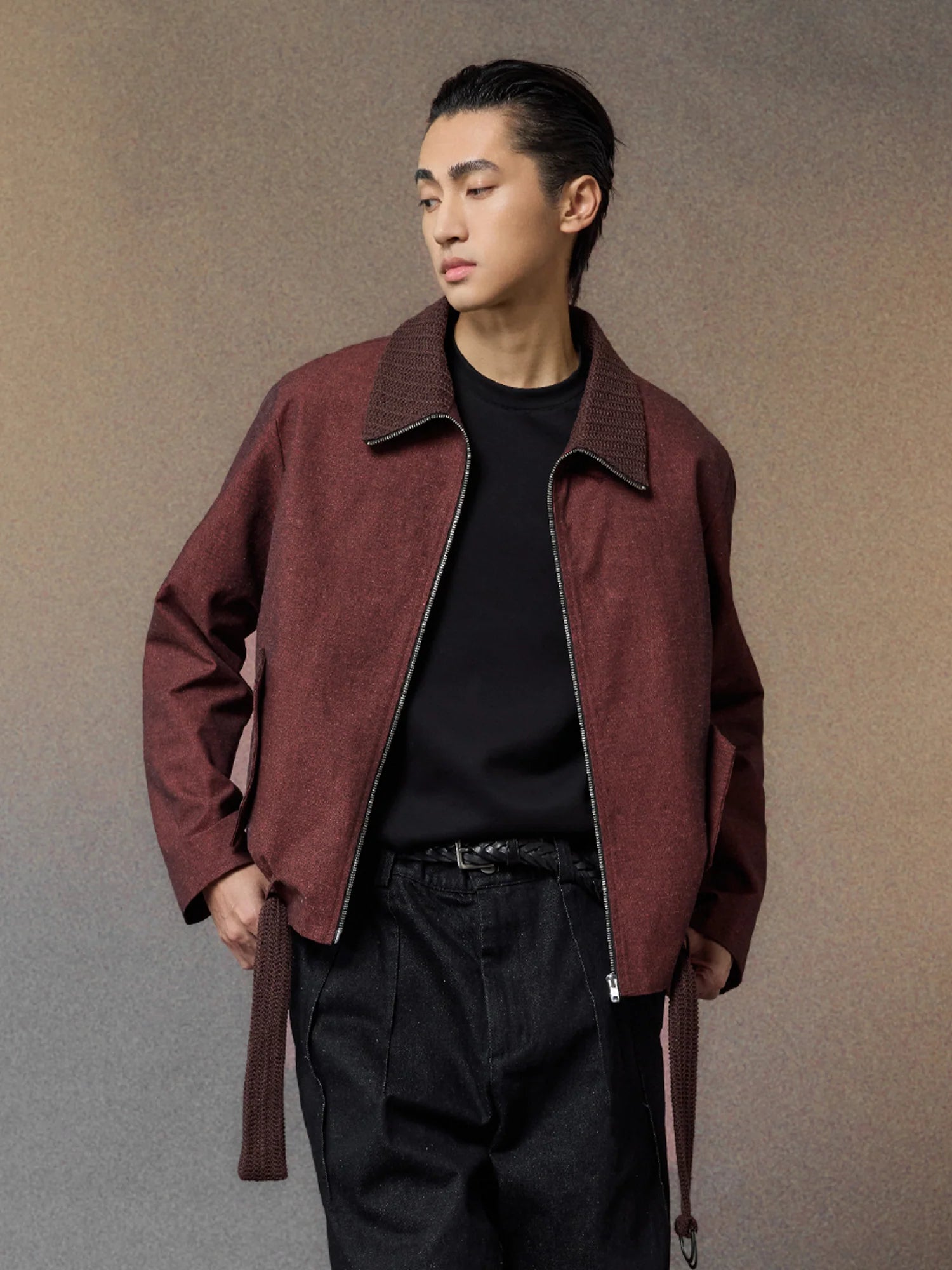 ALVNG AR ANTS Linen-Blend Draped-Belted Jacket