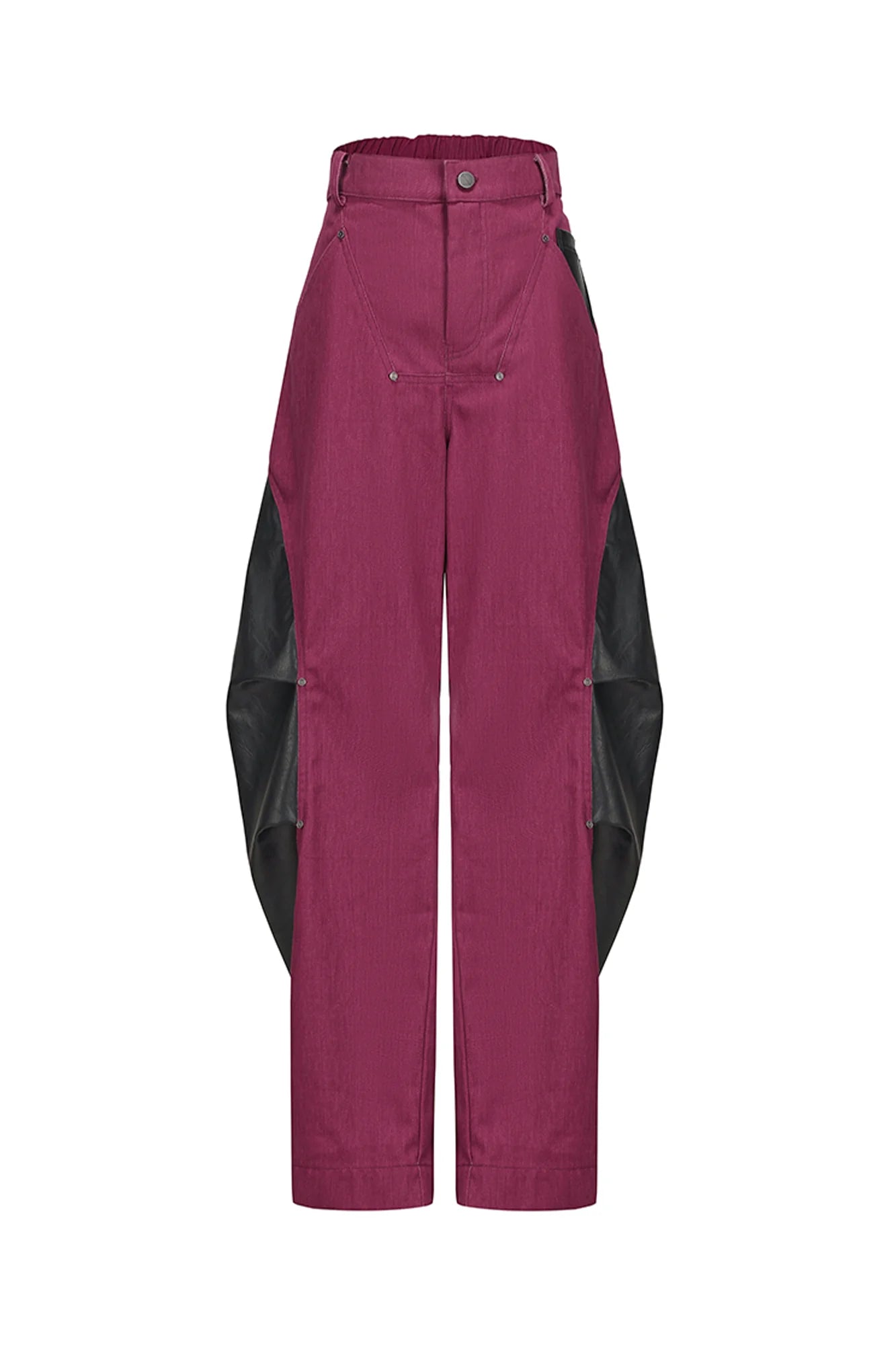 VANN VALRENCE Faux Leather-Paneled Barrel Jeans