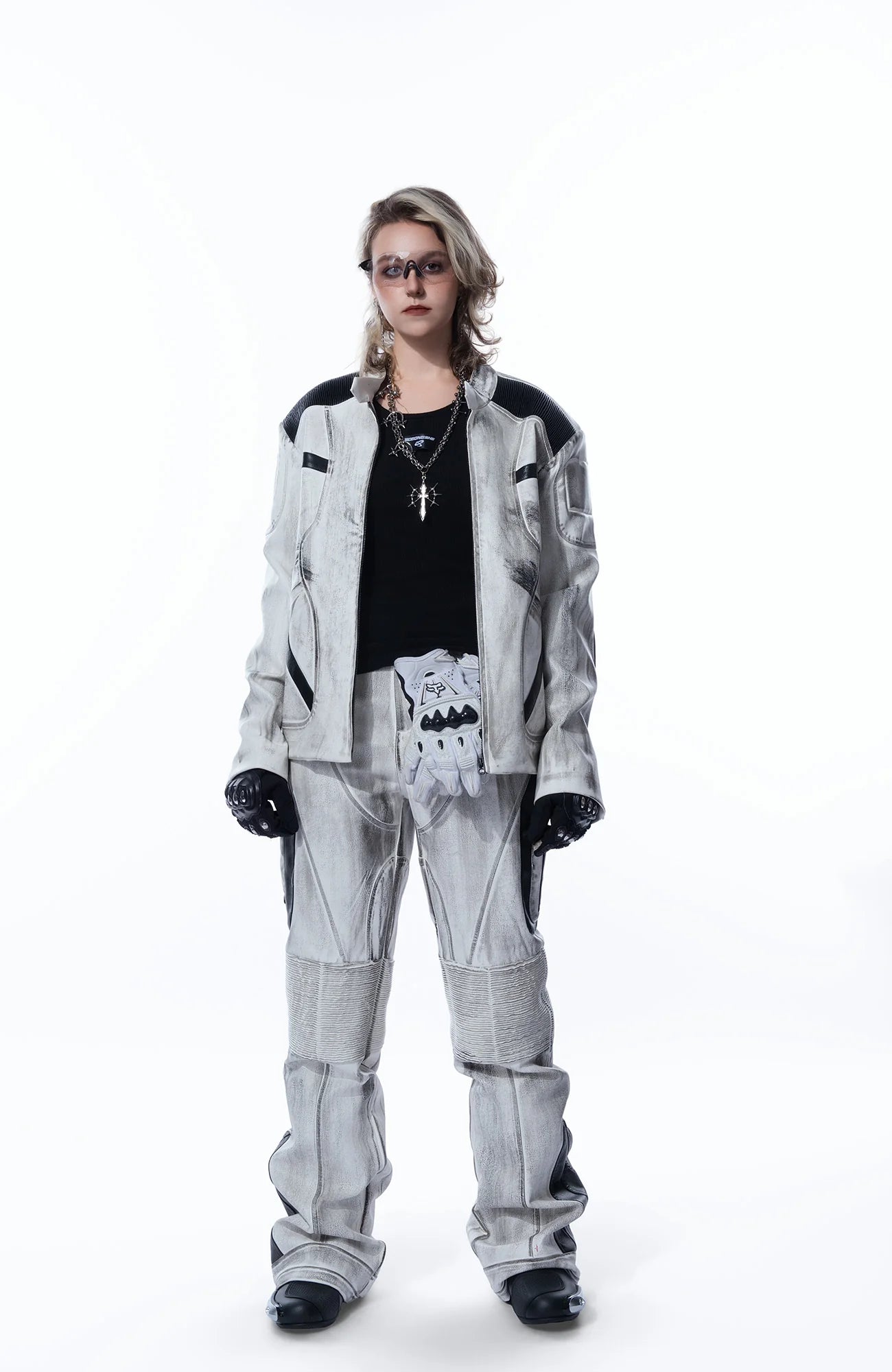 MOGONGSHE Distressed Techwear PU Moto Jacket
