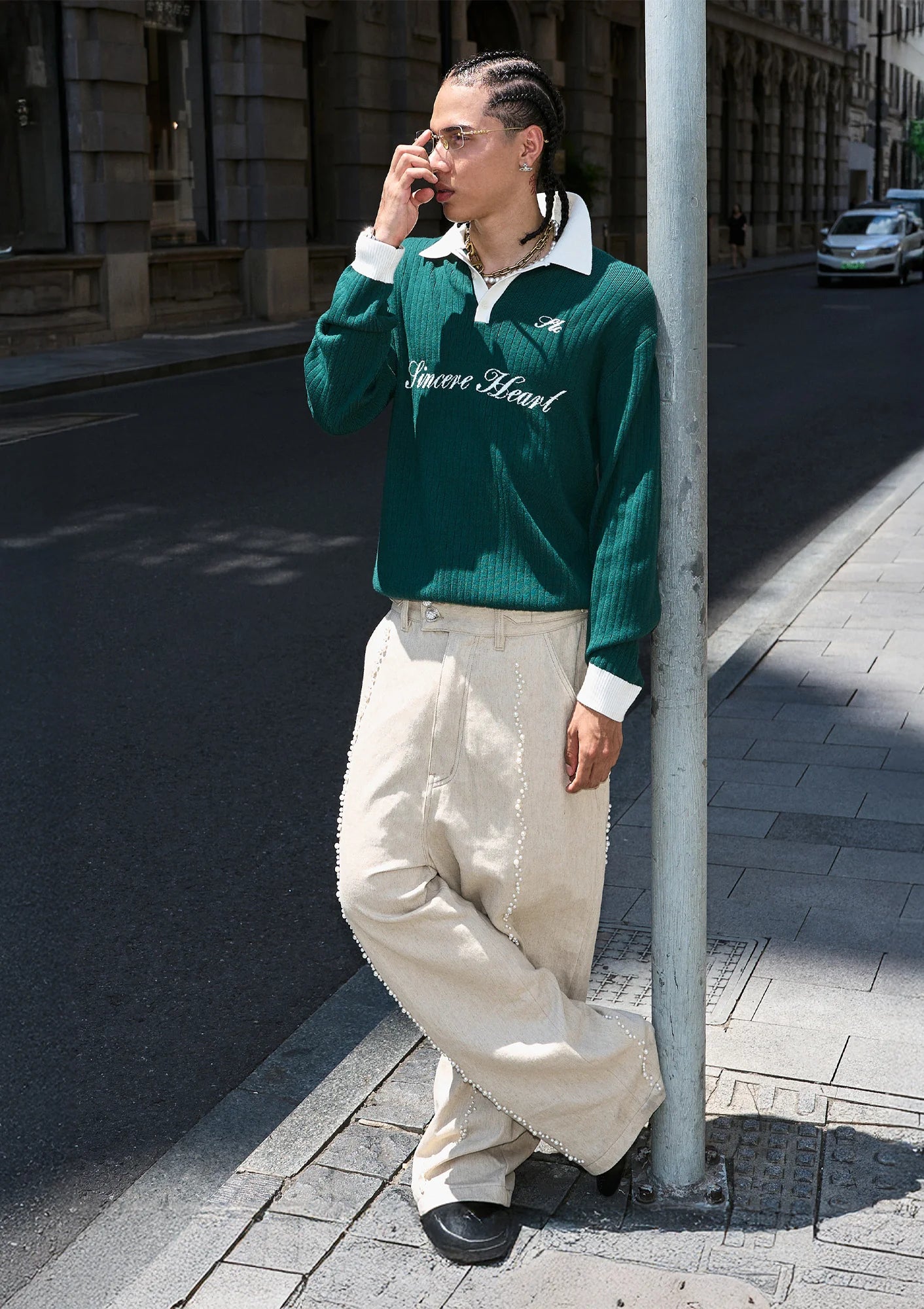 STEEPC Contrast Collar Polo Sweater