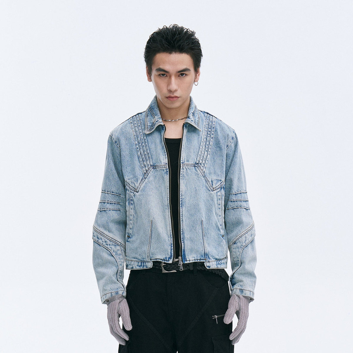 CATSSTAC Washed Paneled Seam Denim Jacket
