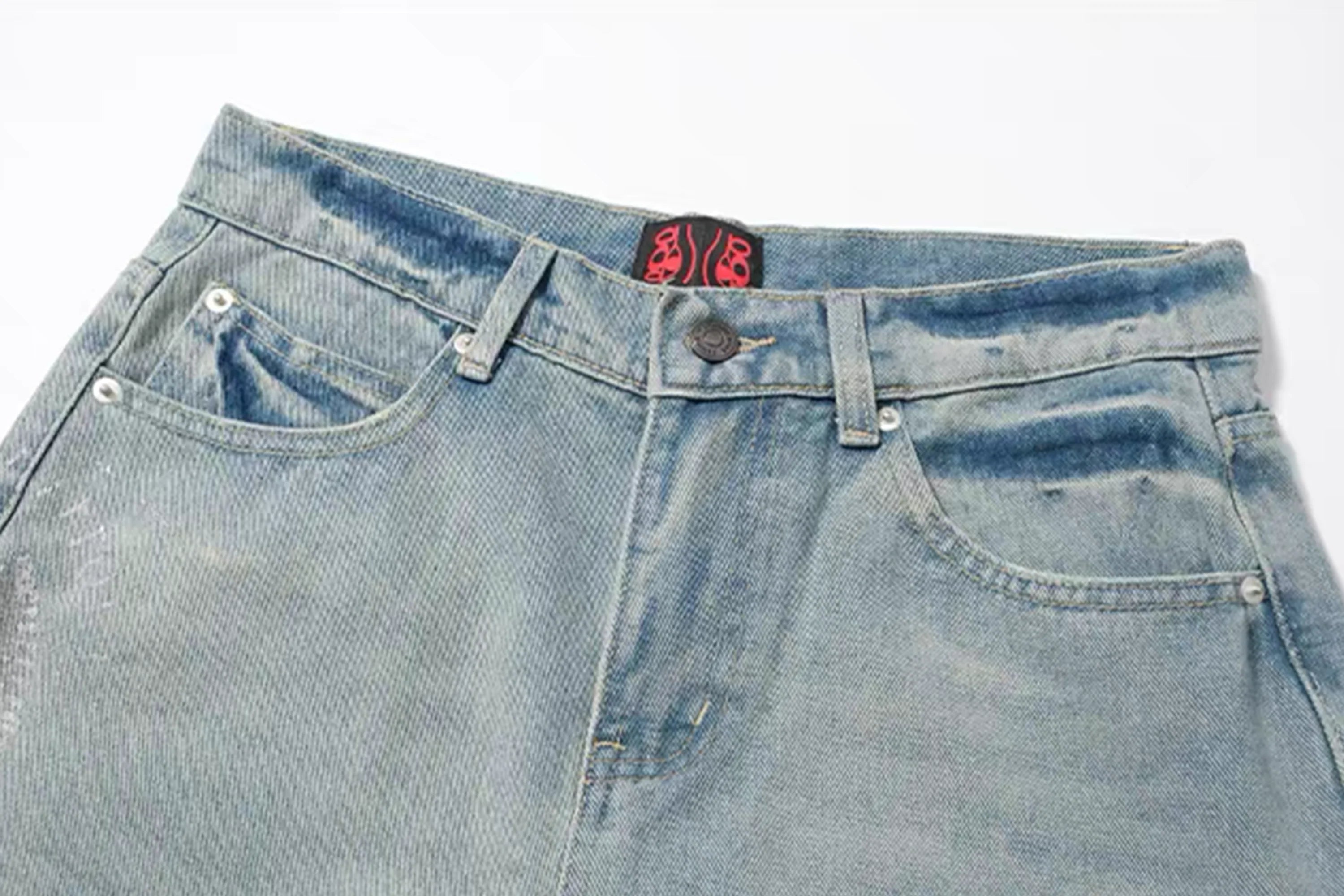 NOTHINGNESS WORLD Washed Pleated Curved Denim Pants