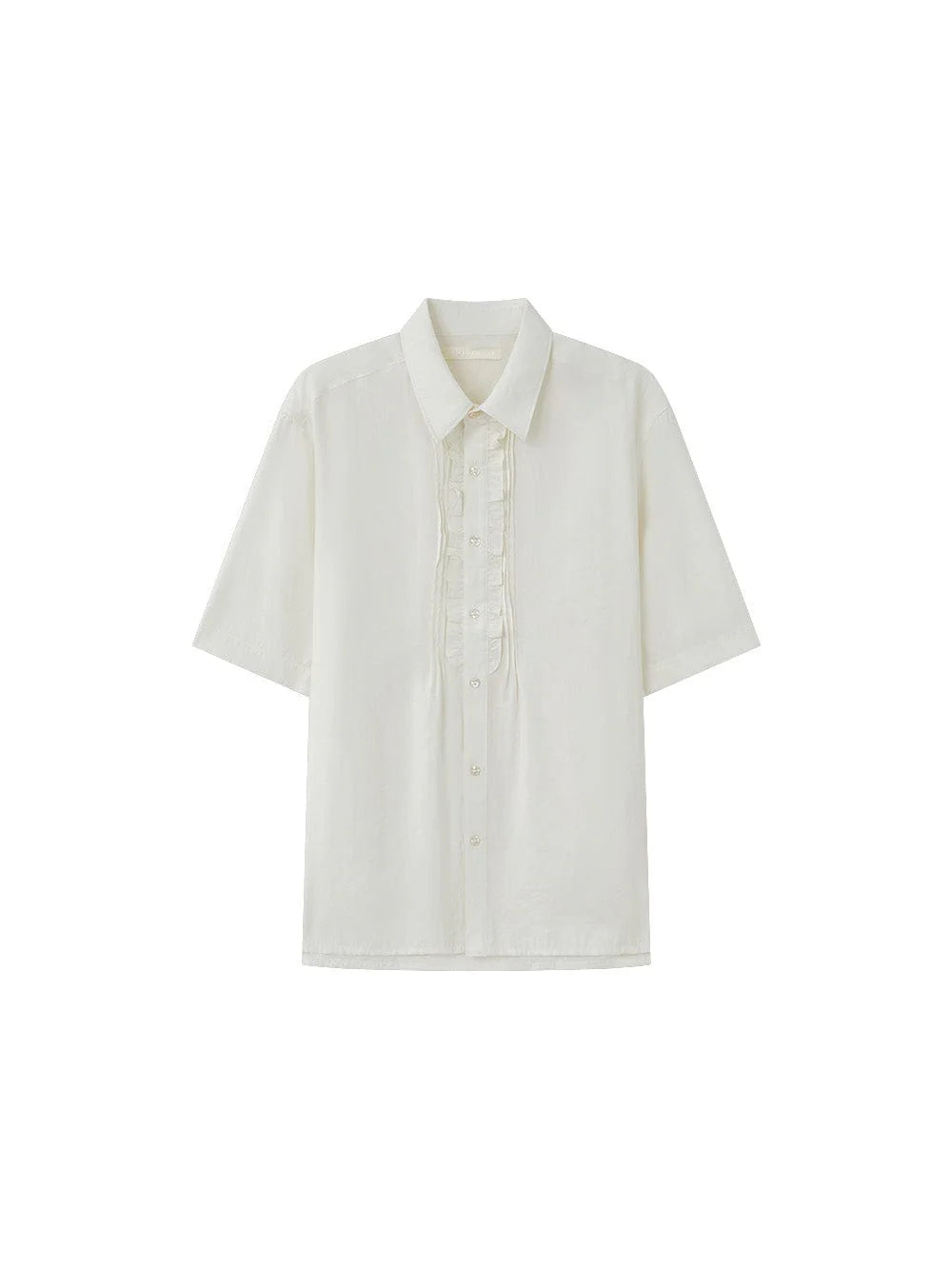 OPICLOTH Retro Pintuck Ruffle Modal Blend Half Shirt