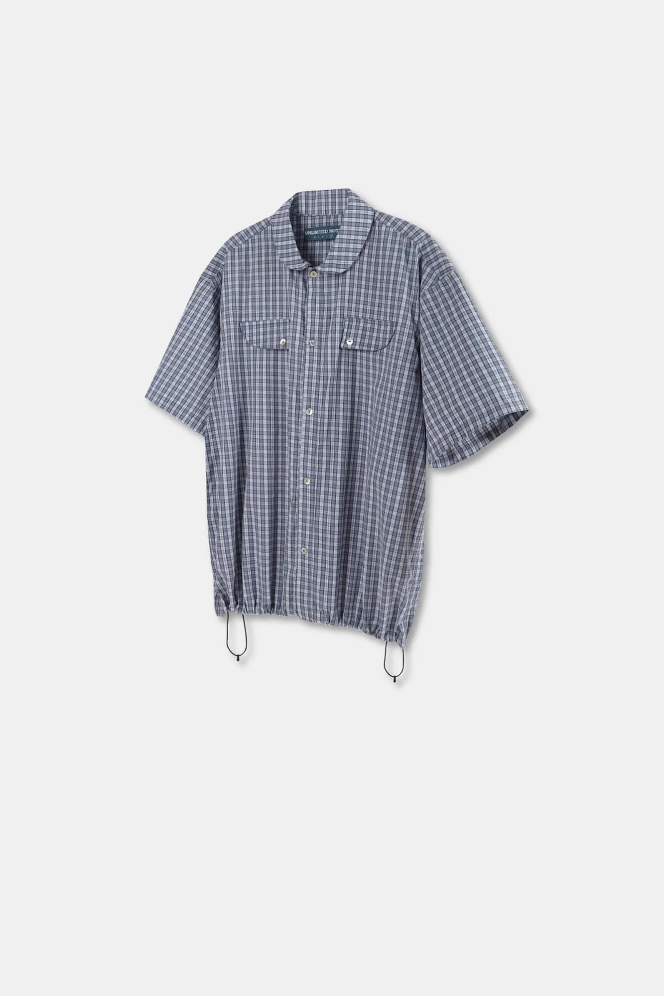 UNLIMITED MOTE Drawstring Hem Plaid Peter Pan Collar Half Shirt