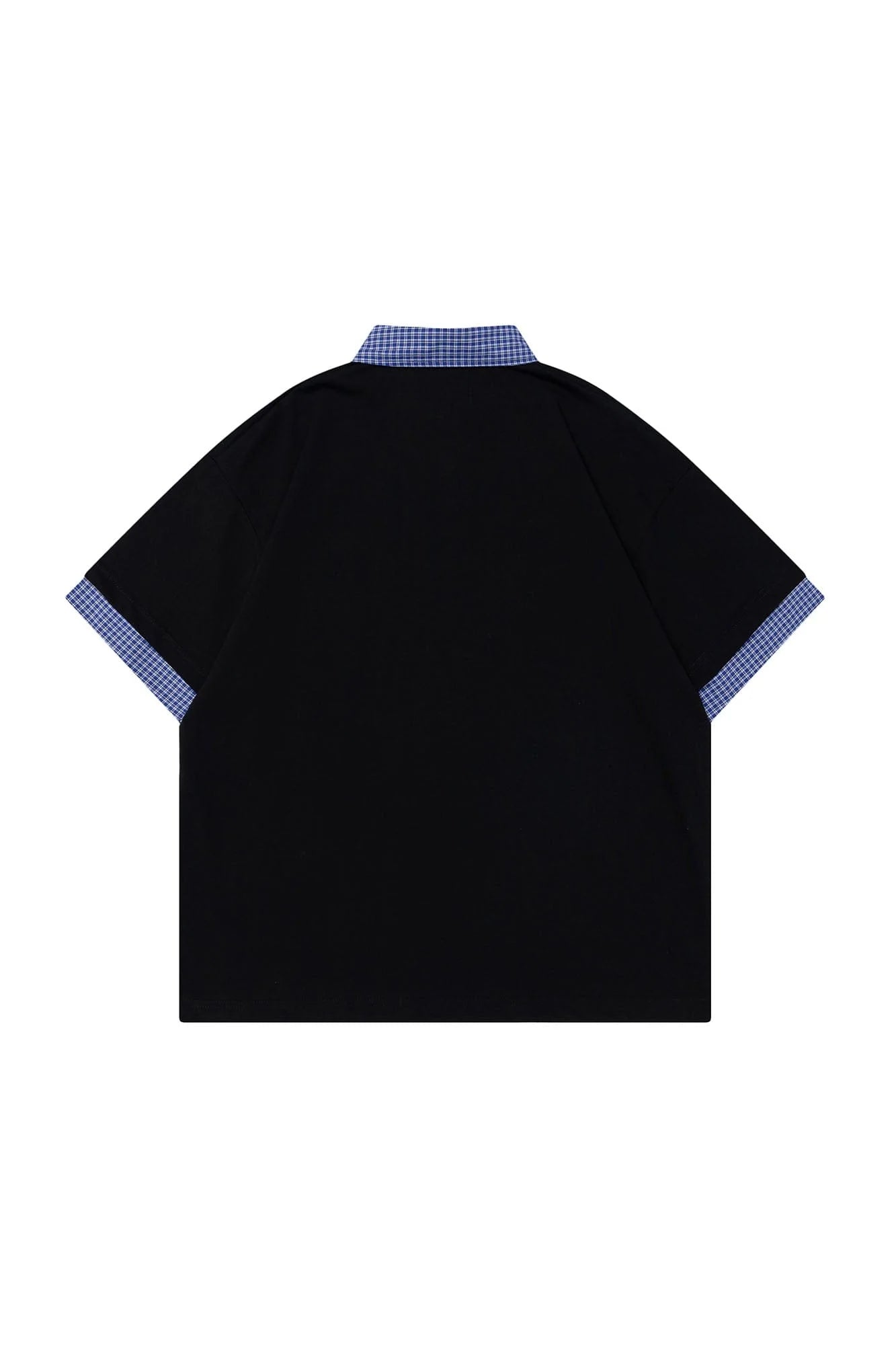OVDY Layered Plaid Panel Mock Shirt T-Shirt