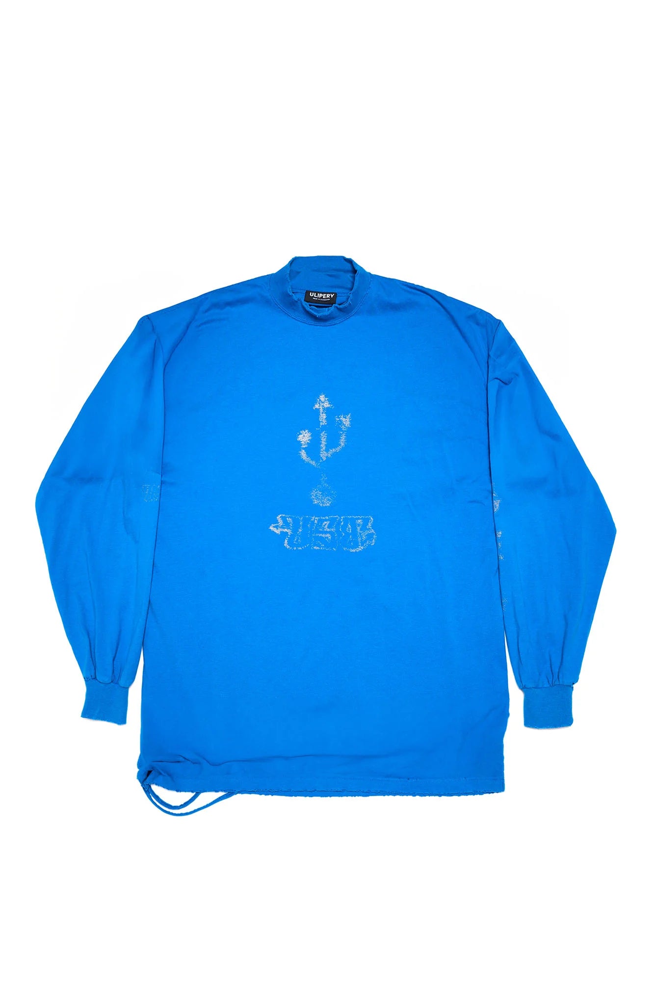 ULIPERY Distressed USB Graphic Long Sleeve Tee Blue
