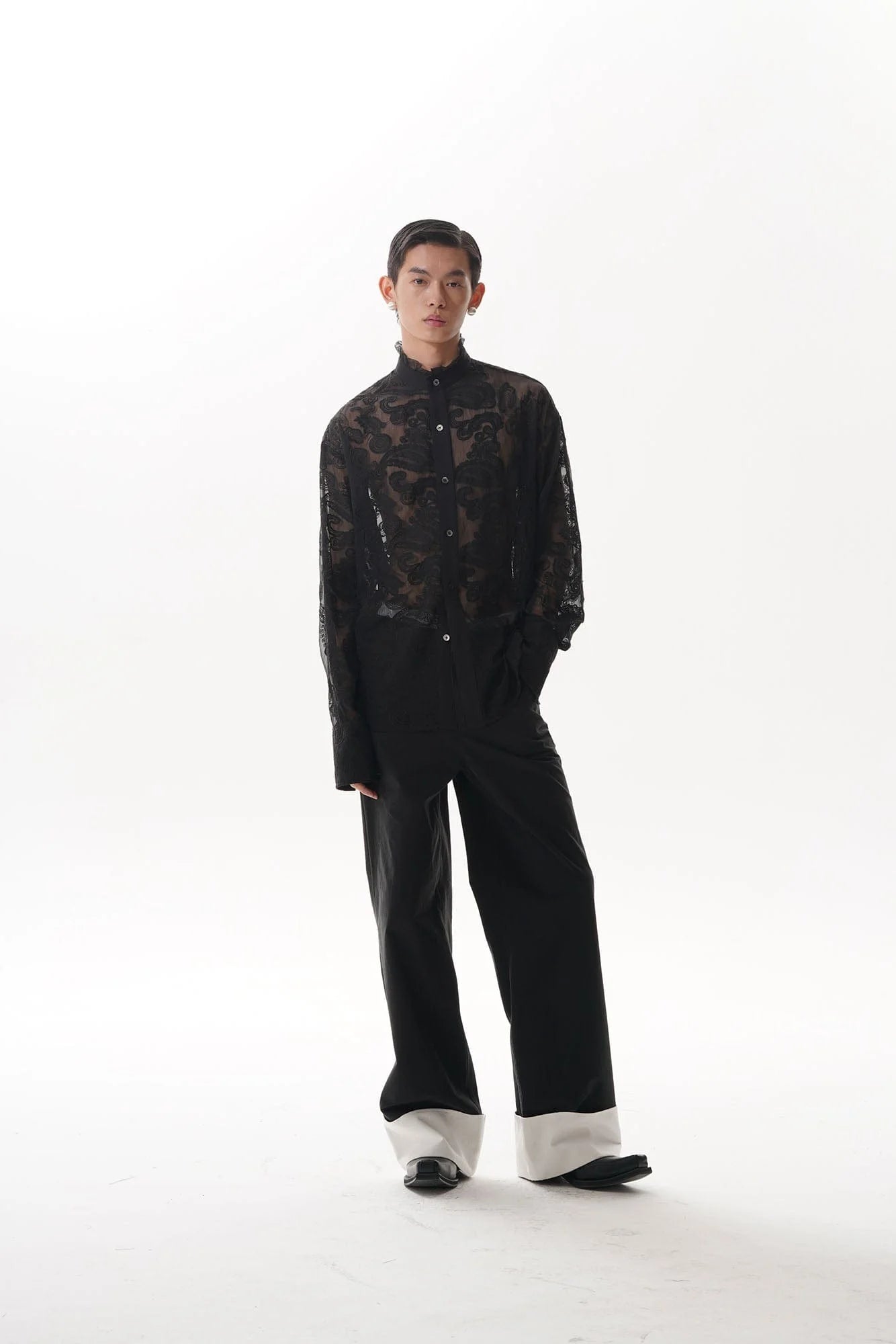 ORAL UTOPIA Contrast Fold-Hem Straight-Leg Pants