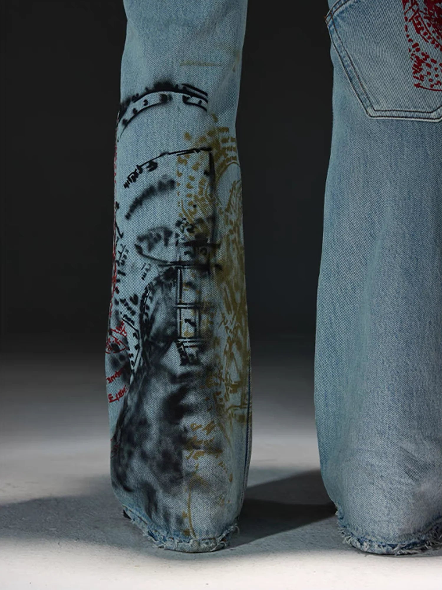 NOTHINGNESS WORLD Distressed Stamp-Print Flare Jeans