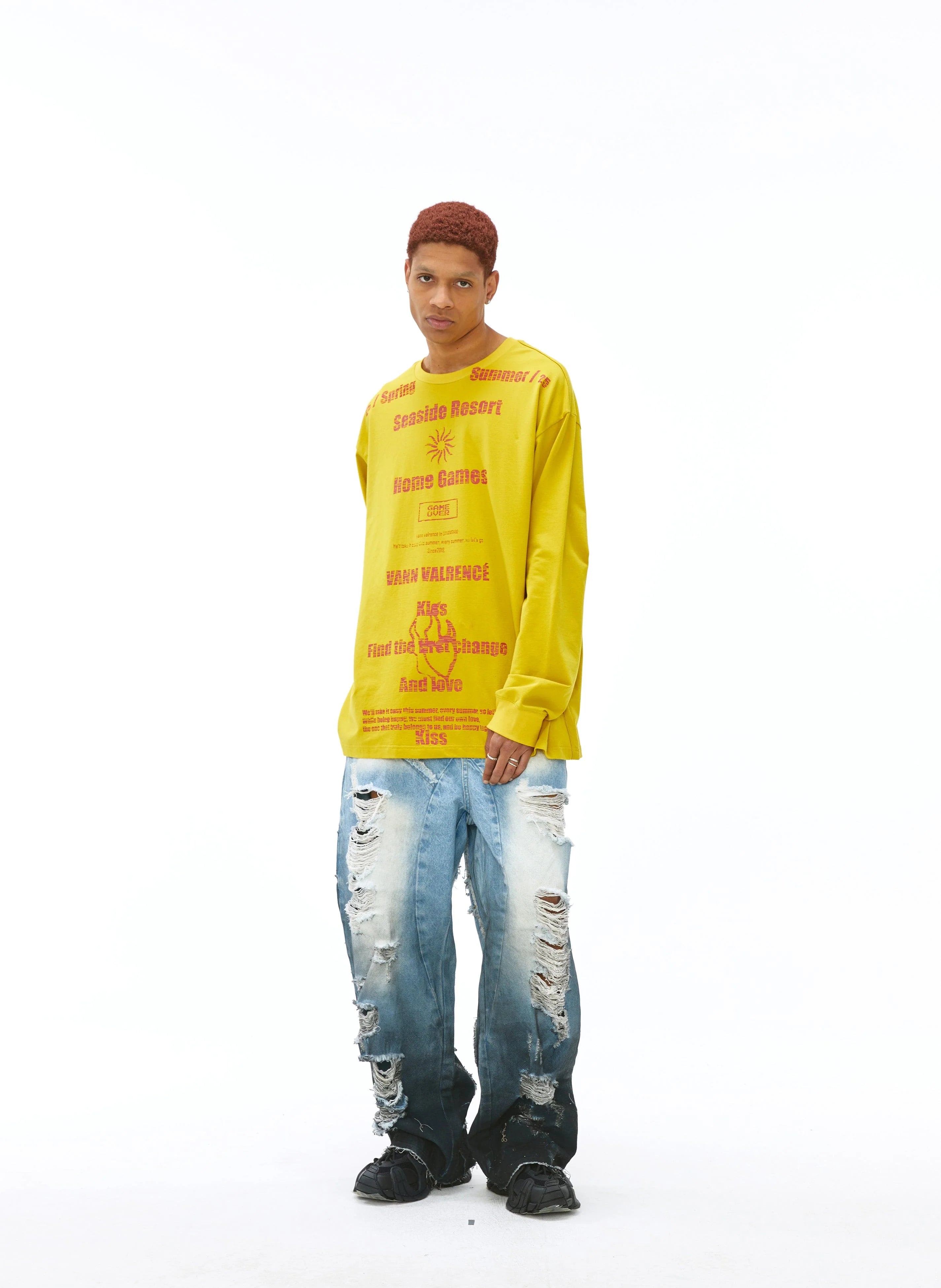 VANN VALRENCE Distressed Gradient Wash Structural Ripped Jeans