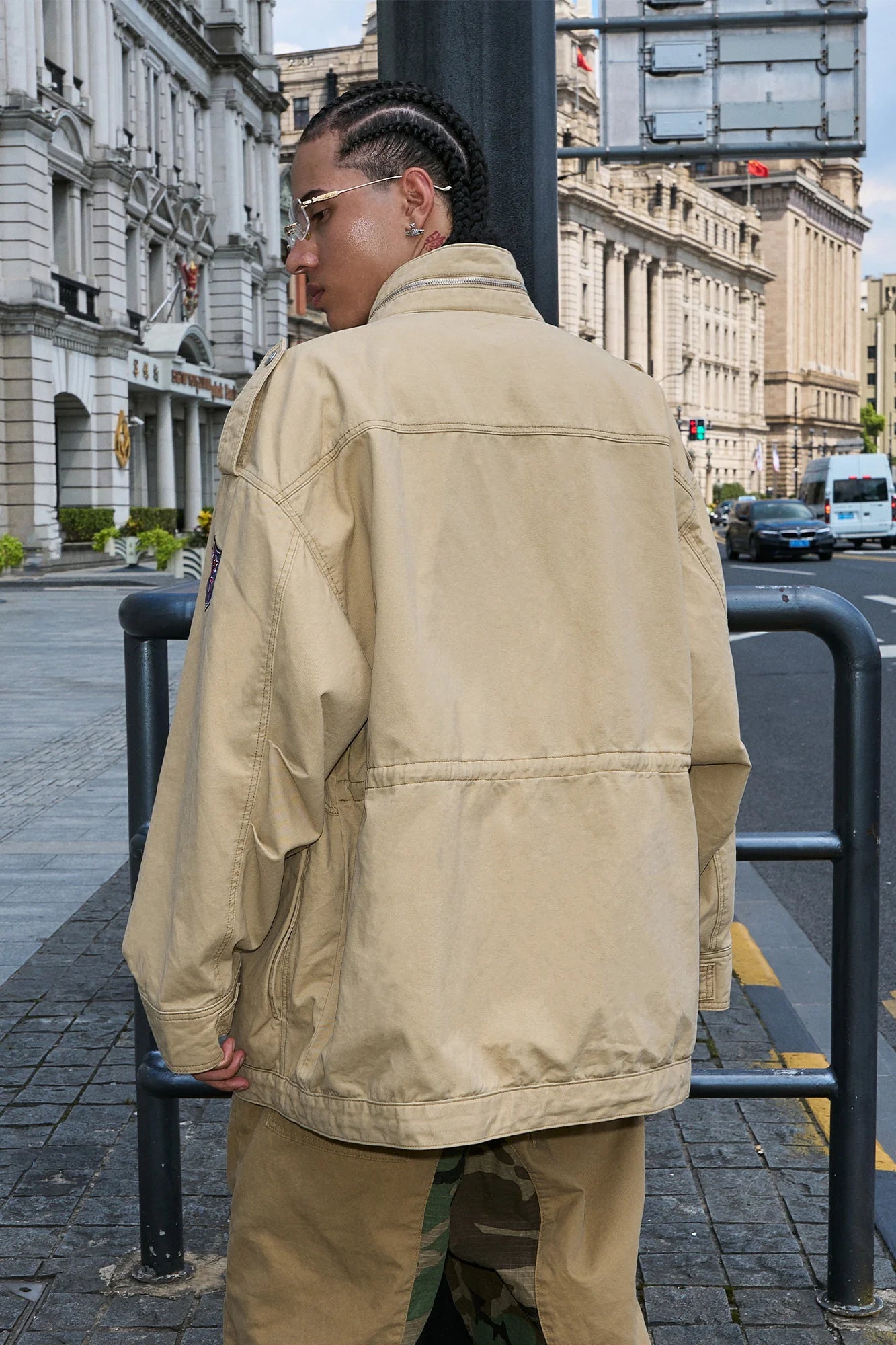 STEEPC Embroidered-Patch Multi-Pocket Oversized Jacket