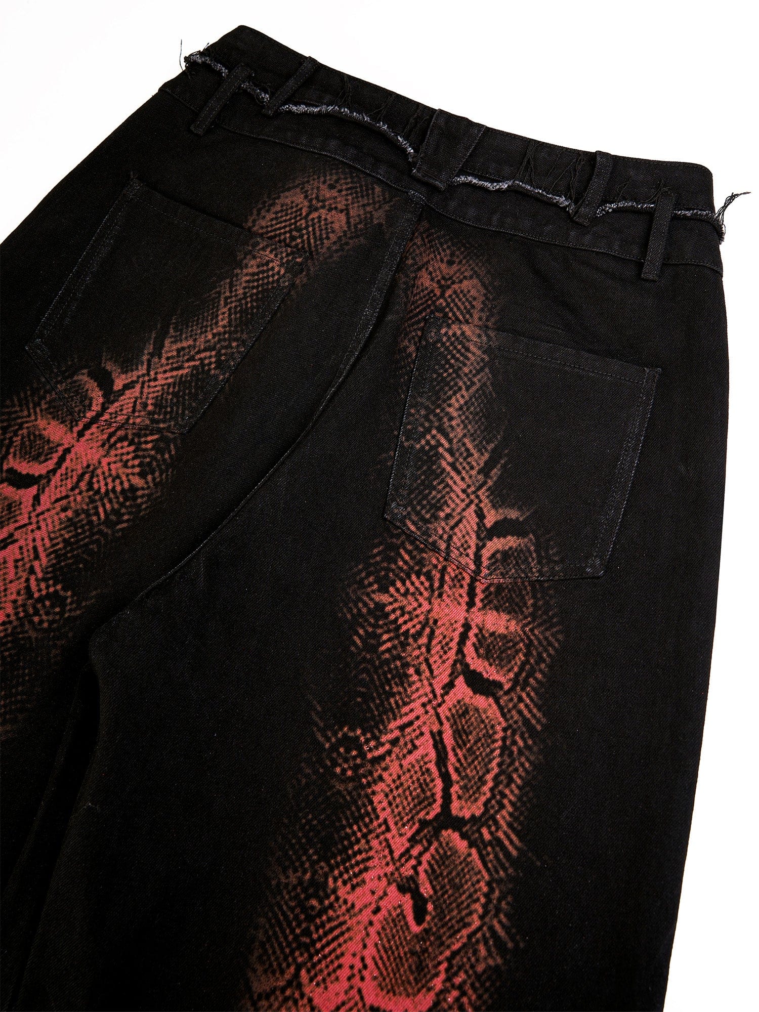 FLYERRER Washed Contrast Snakeskin Drawcord Wide-Leg Jeans
