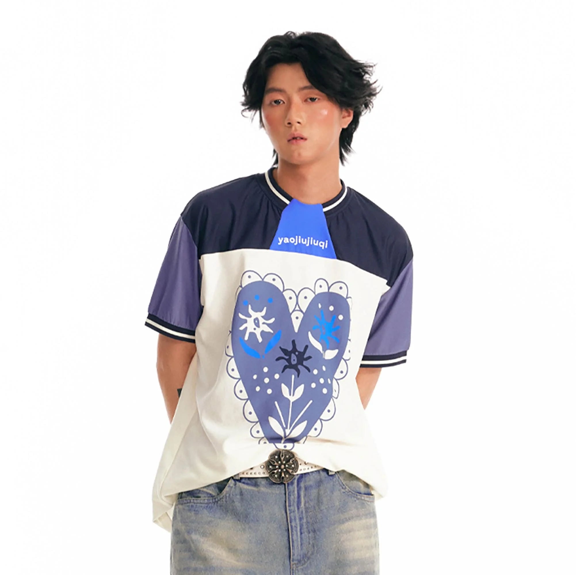 1997 POSTOFFICE Heart Floral Panelled Quick-Dry T-Shirt