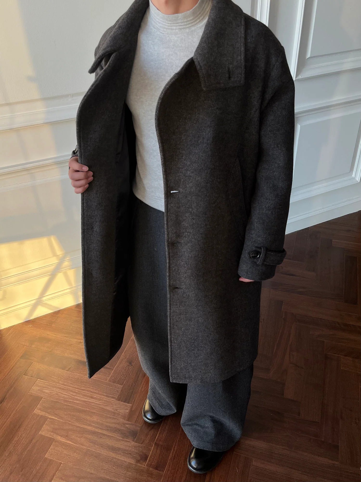 CATSSTAC Asymmetrical Stand-Collar Wool-Blend Belted Coat