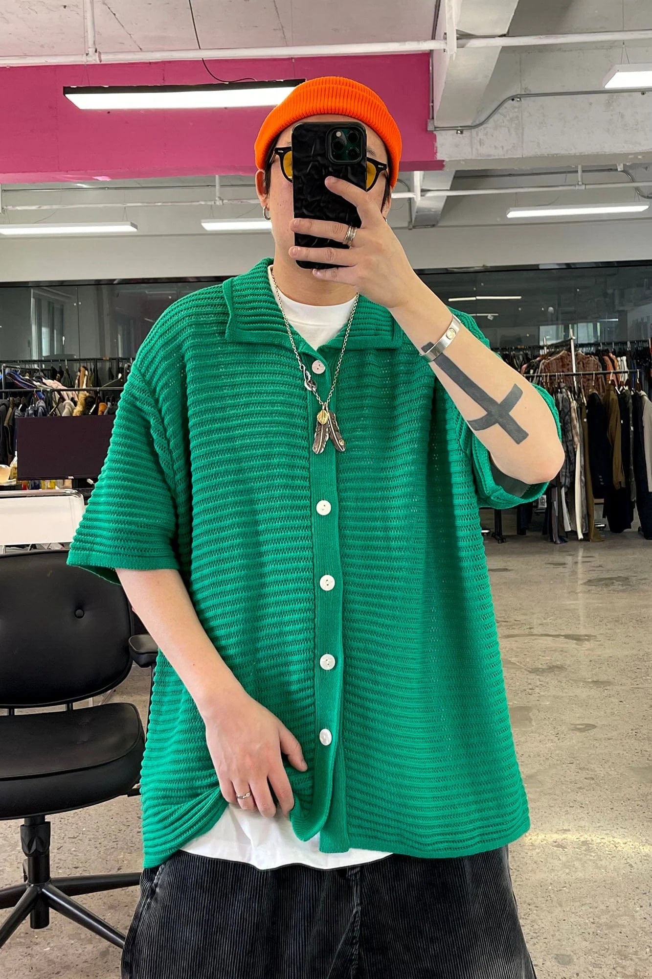 ME DA IGUAL Essential Striped Mesh Button-Up Half Shirt