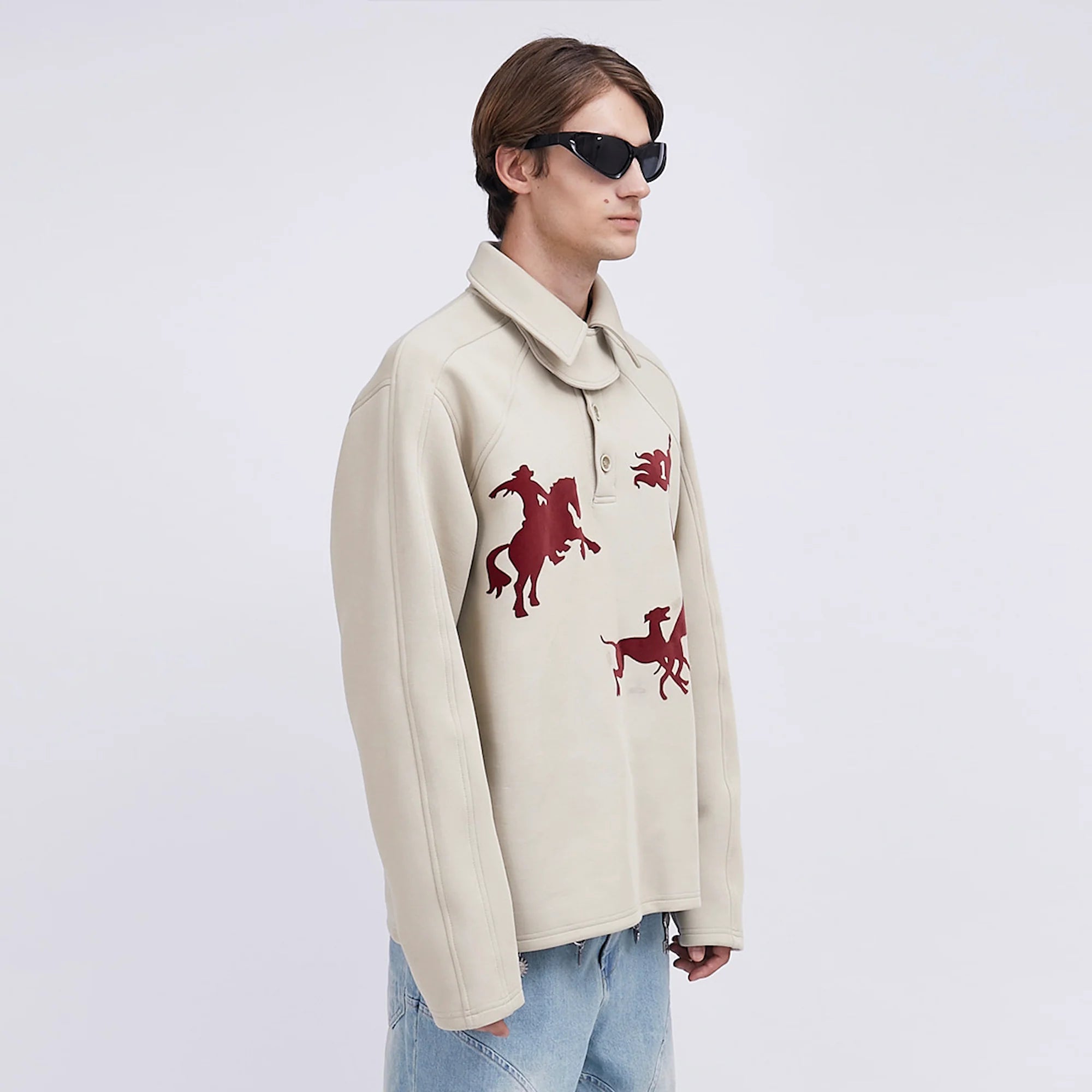 ASSEEN Cowboy Graphic Polo Sweatshirt