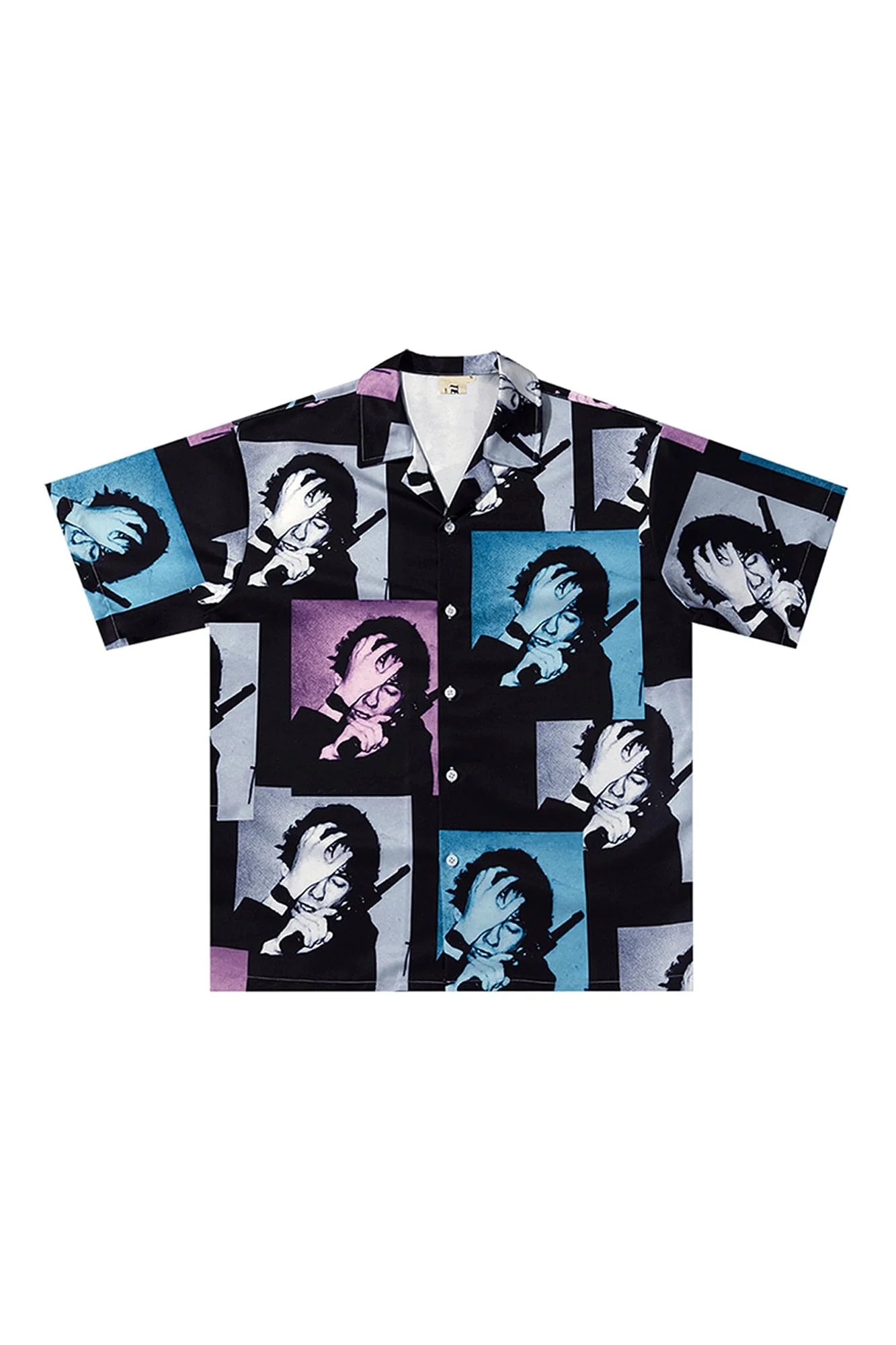 TECNINEGROUP Pop Art Portrait Graphic Cuban Half Shirt