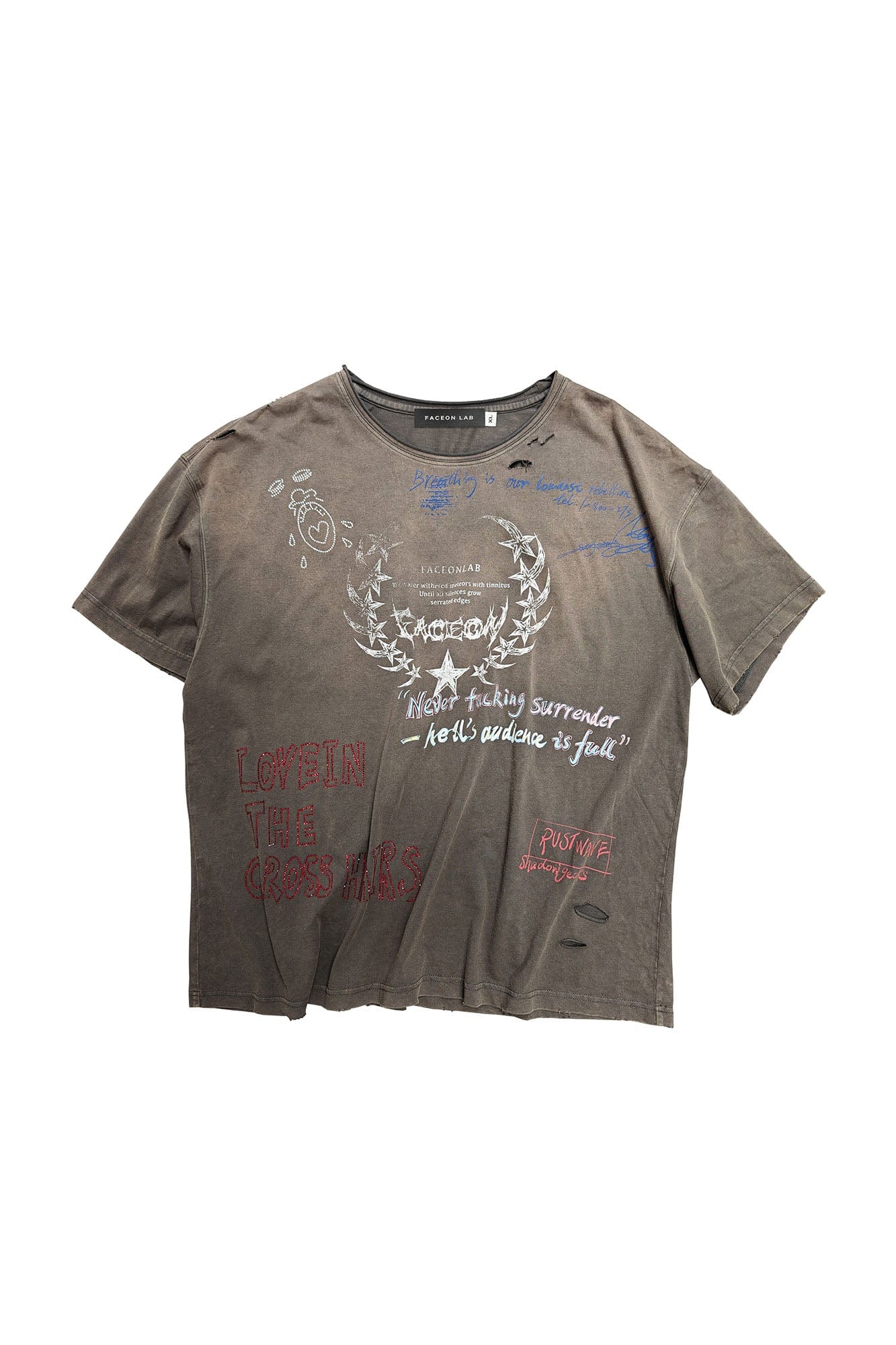 FACEONLAB Punk Graffiti Diamond Distressed T-Shirt