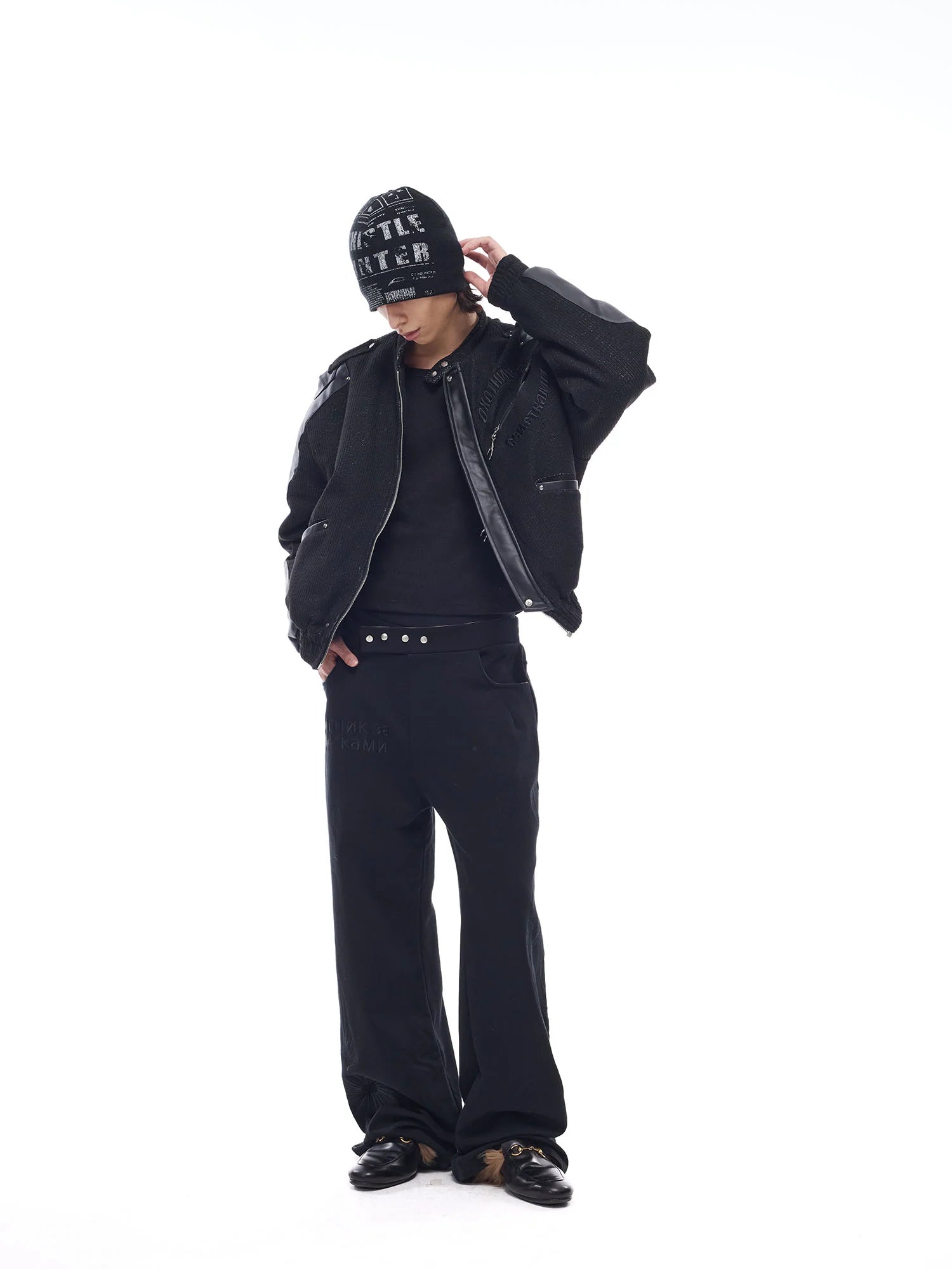 WHISTLEHUNTER Faux Leather-Panel Utility Bomber Jacket