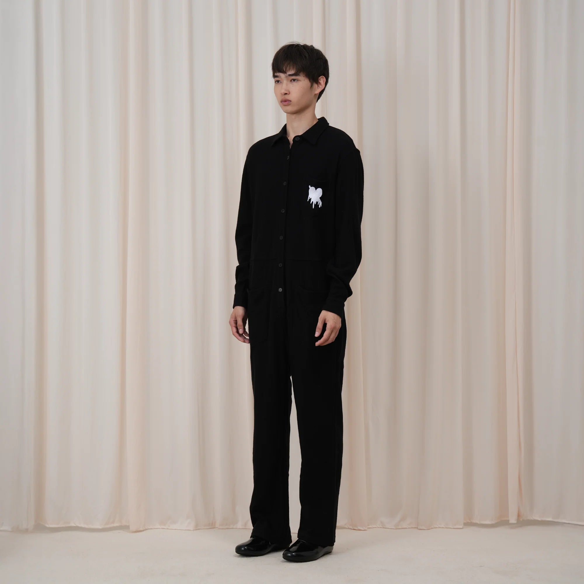 OUYANG WENJUN Wool Fluid-Heart Embroidered Jumpsuit