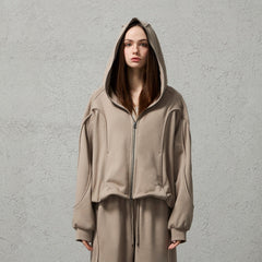 ORGANIC EMOTION Curved Panel Drawstring-Hem Zip-Up Hoodie