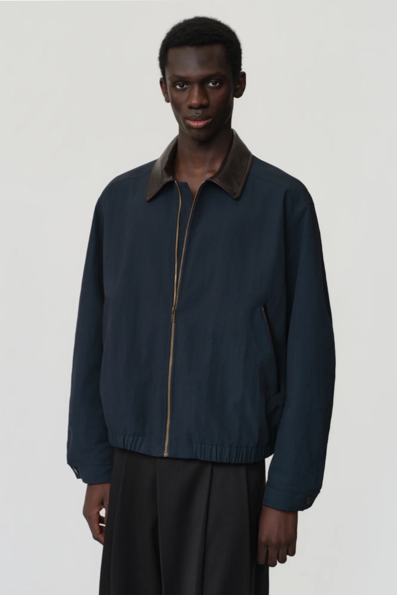 OPICLOTH Retro Contrast Leather Collar Jacket