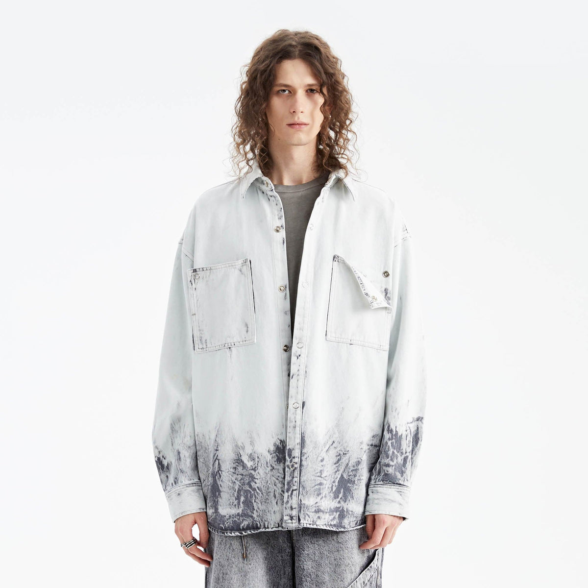 ORGANIC EMOTION Distressed Snow Mountain Tie-Dye Denim Shirt