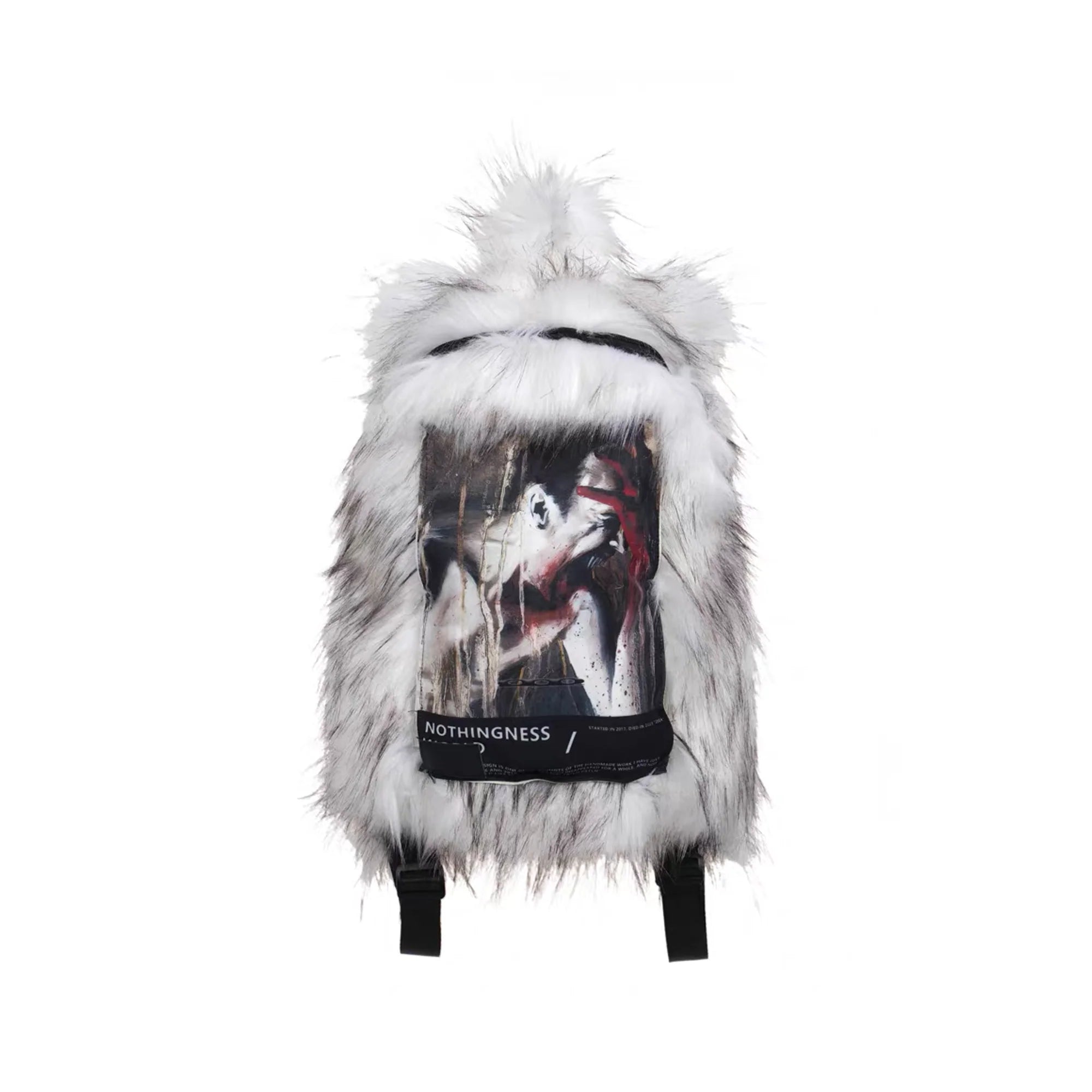 NOTHINGNESS WORLD Shaggy Faux Fur Graphic-Patch Backpack
