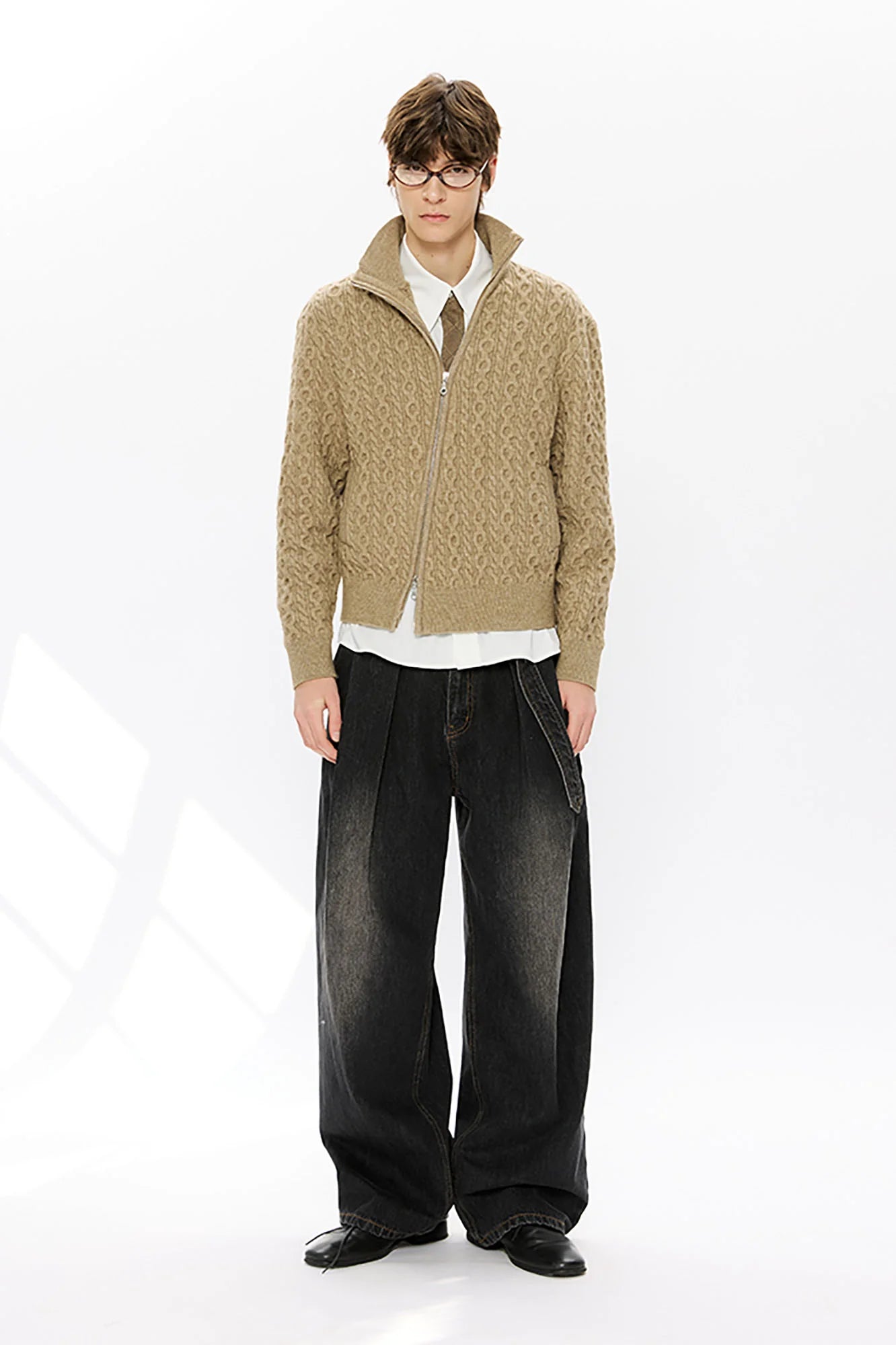 KREATE Asymmetrical Zip Cable-Knit Sweater