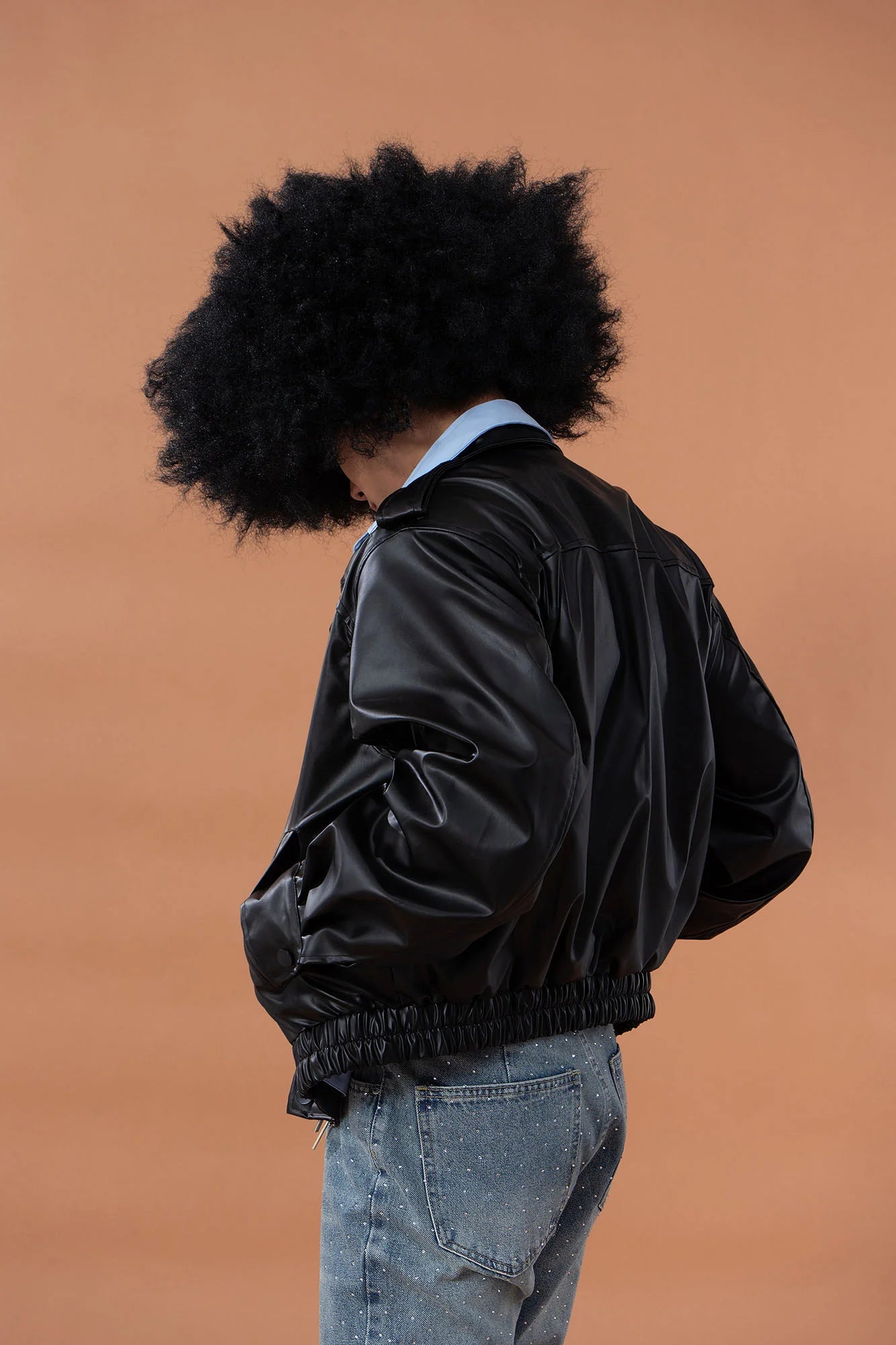 CLP Contrast Layer PU Cropped Moto Jacket