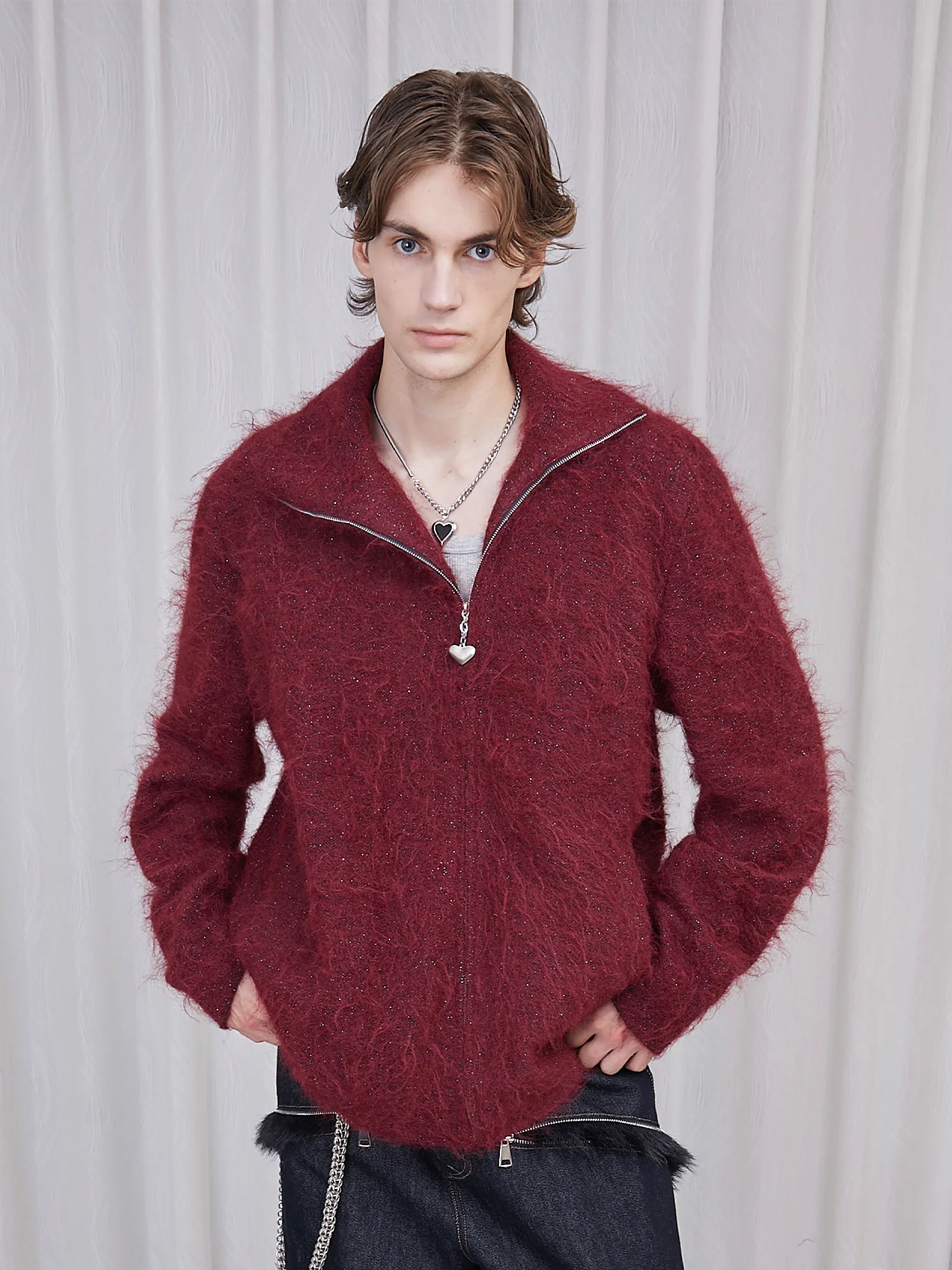ASSEEN Asym-Zip Glitter Mohair Cardigan