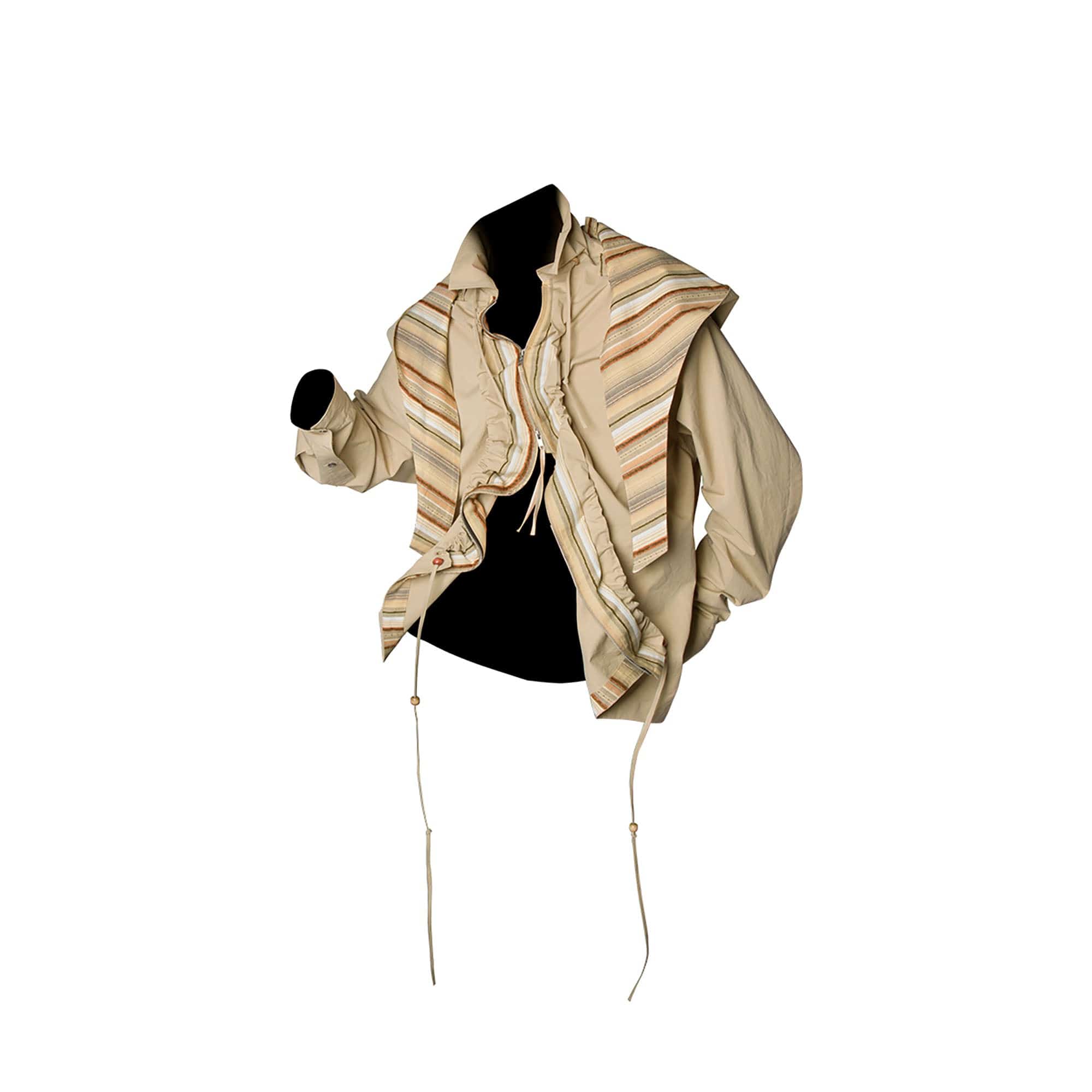 RELABEL Detachable Hood Beaded Ruched Shirt Brown