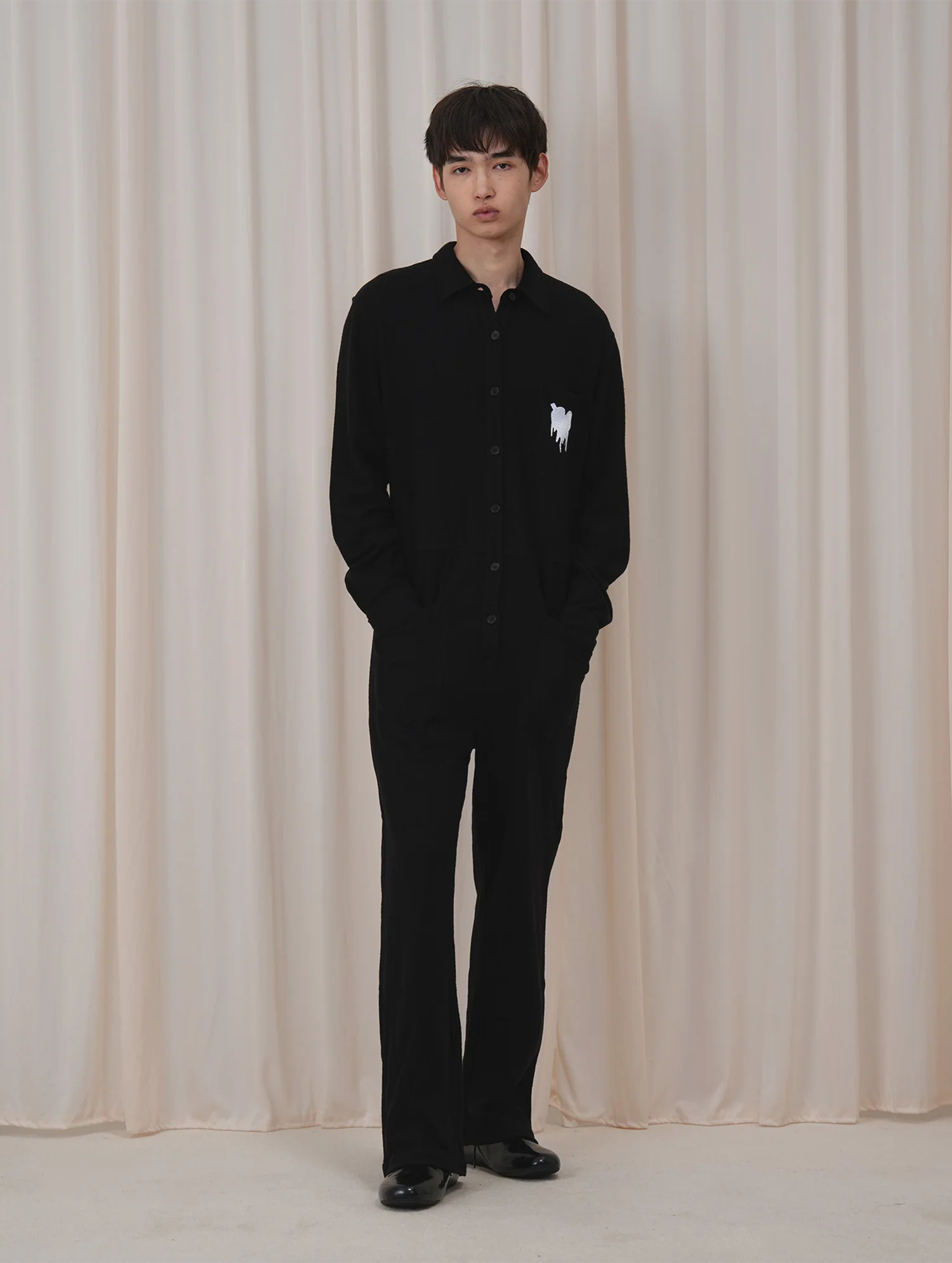 OUYANG WENJUN Wool Fluid-Heart Embroidered Jumpsuit