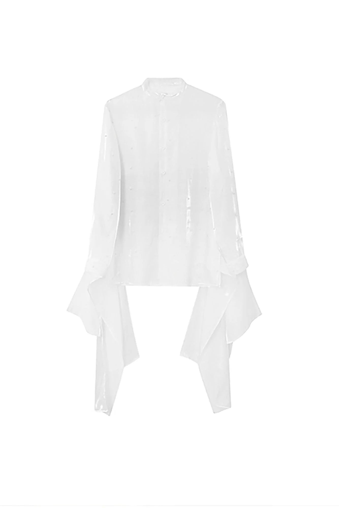 JIECHI Pearl Embroidered Layered Ribbon Organza Shirt