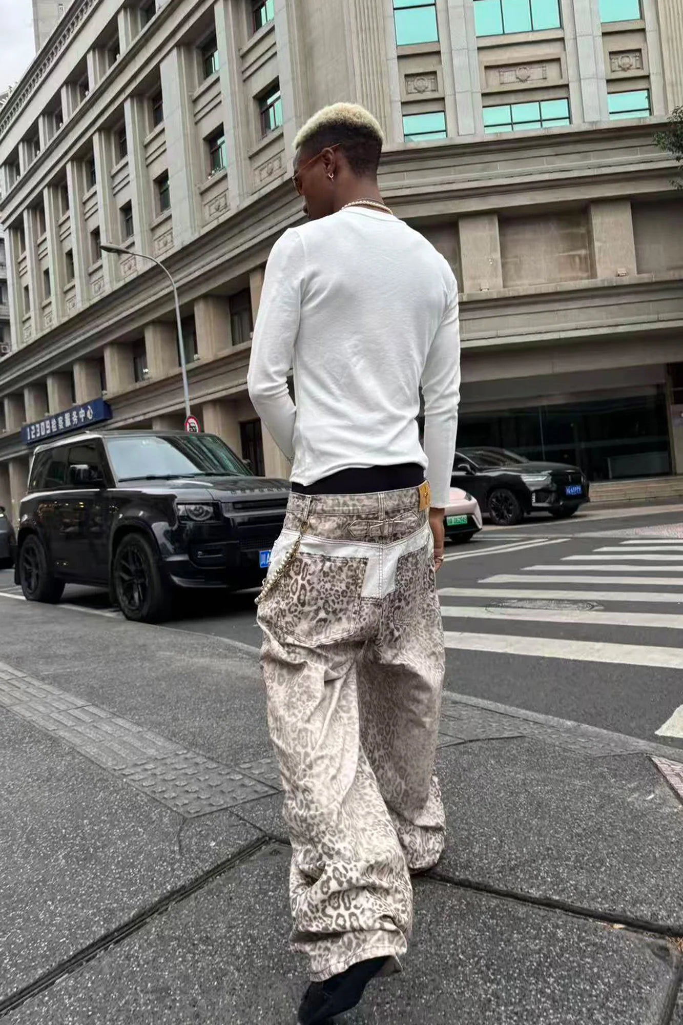 STEEPC Leopard Washed Paneled Wide-Leg Pants