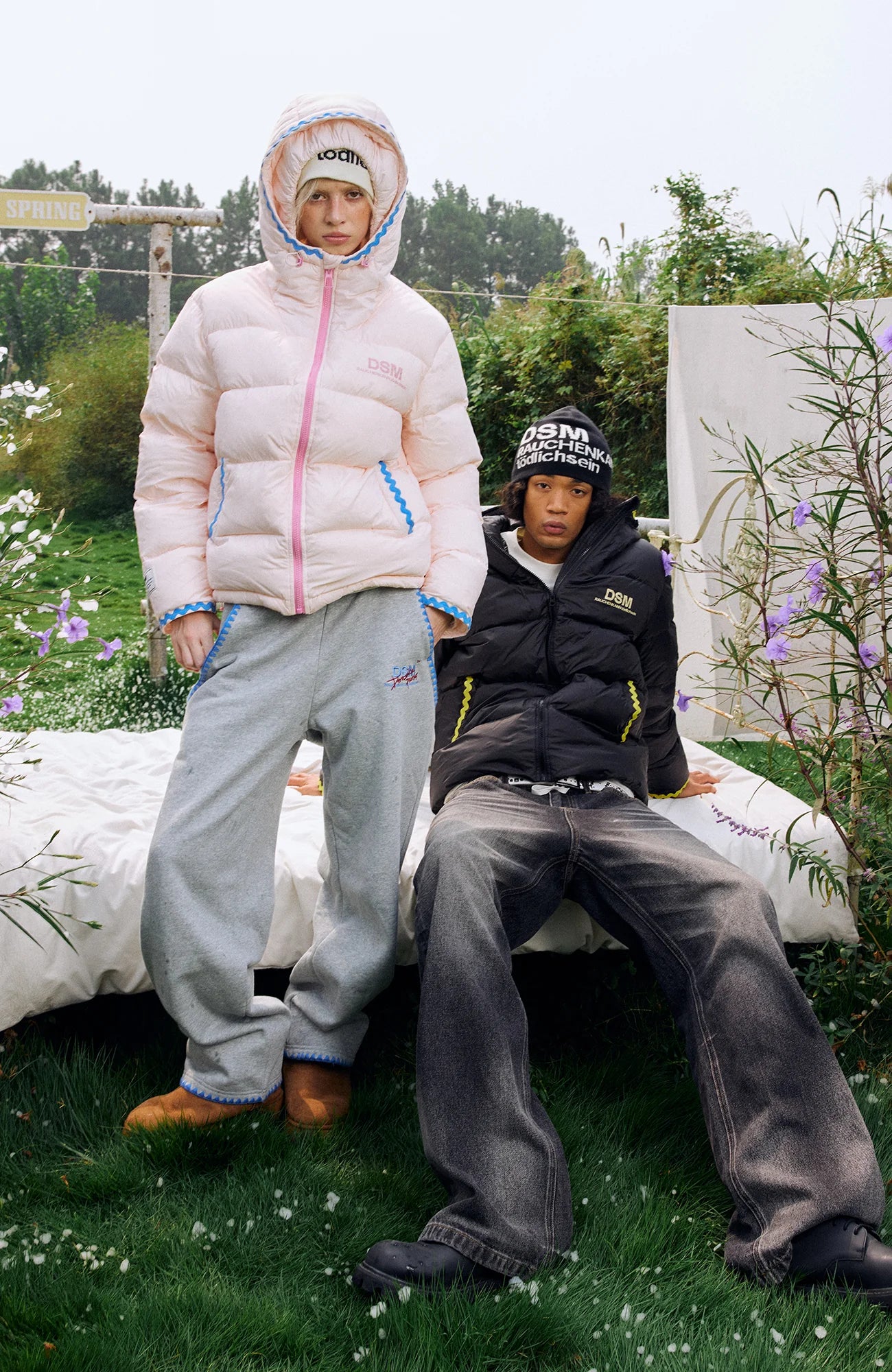 DONSMOKE Wavy Trim Hooded Down Puffer