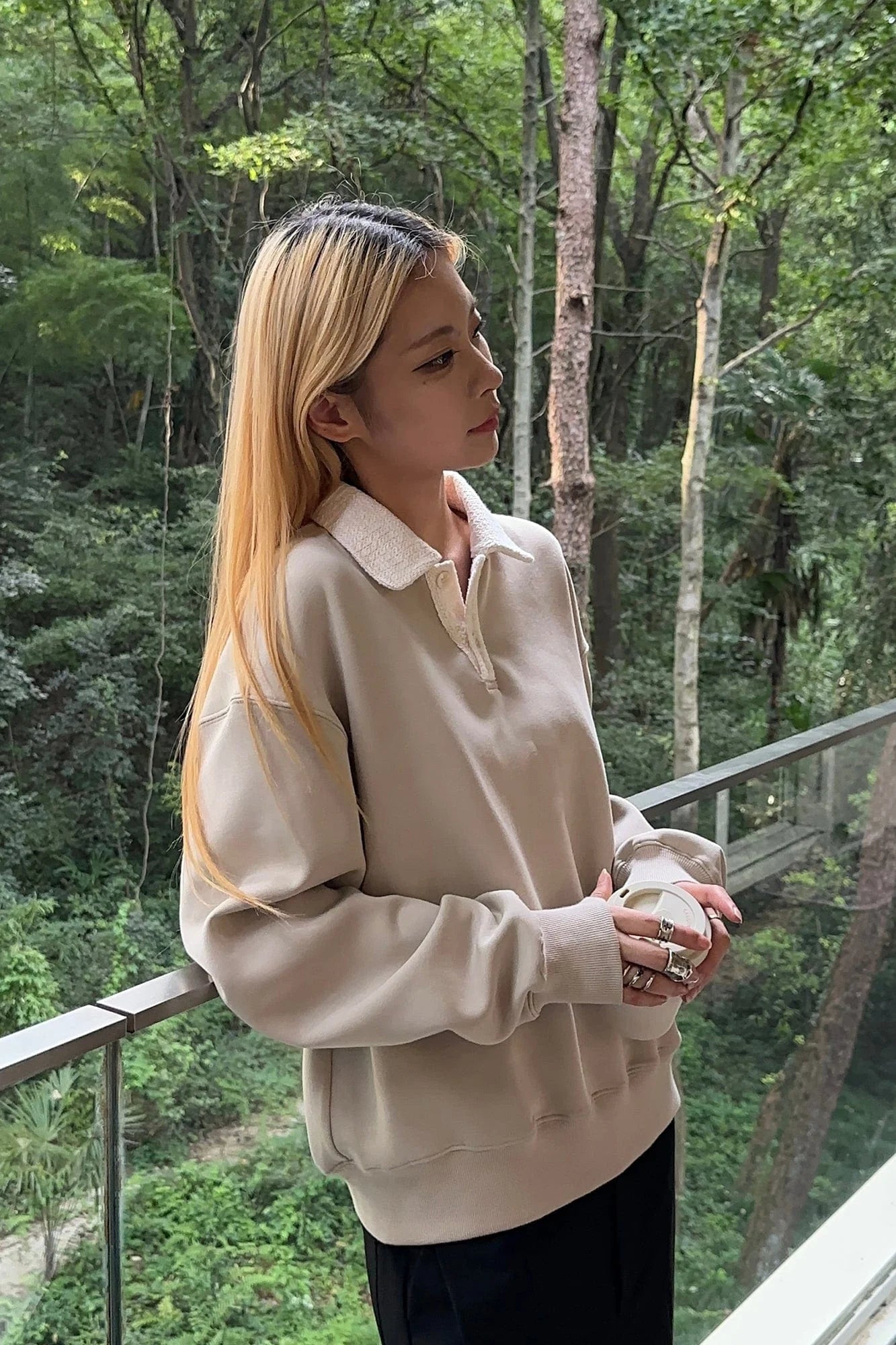 OKAYTHXBYE Flexweave Contrast Collar Sweatshirt