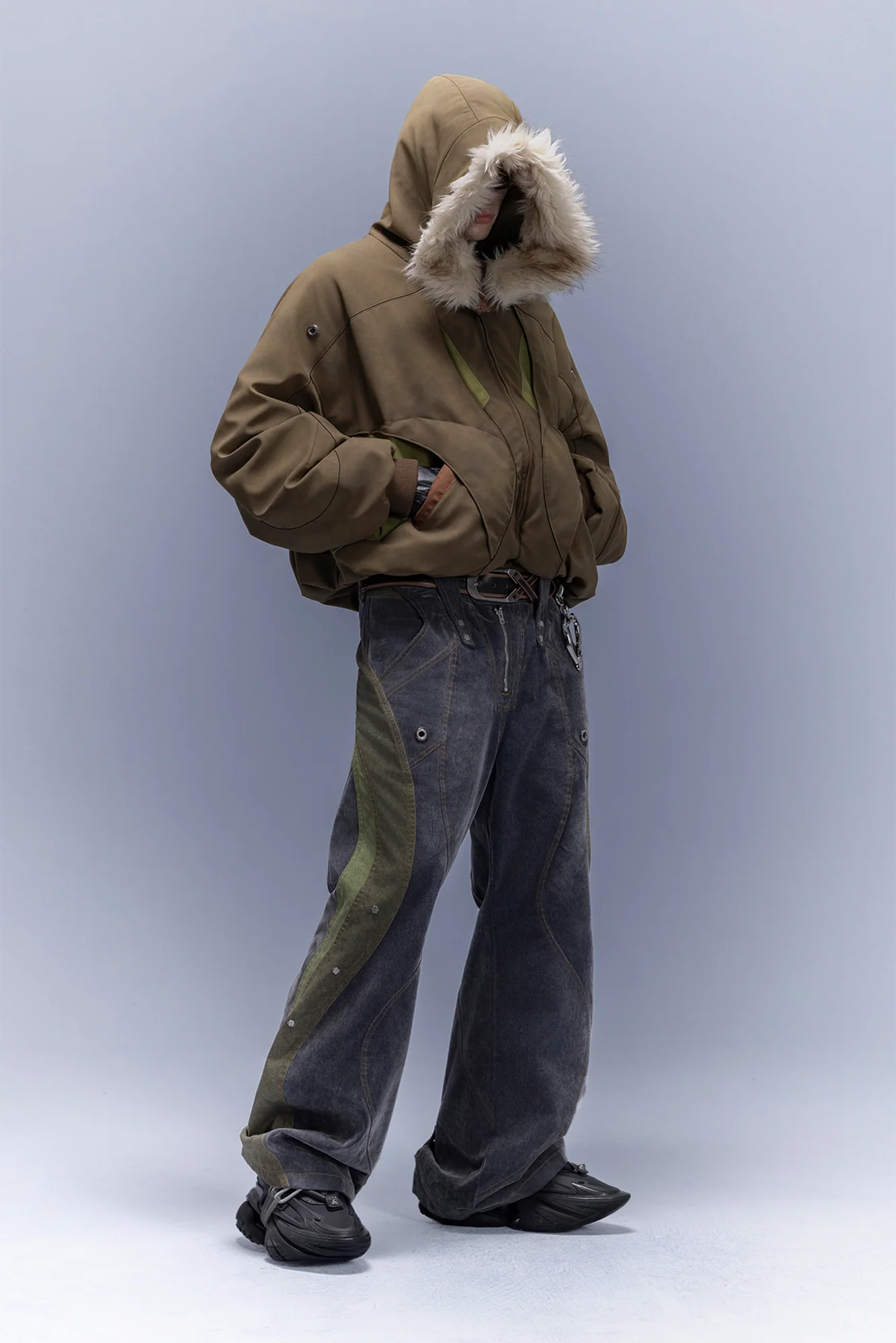 XIPHEVIL Faux Fur Trim Panel Puffer Jacket