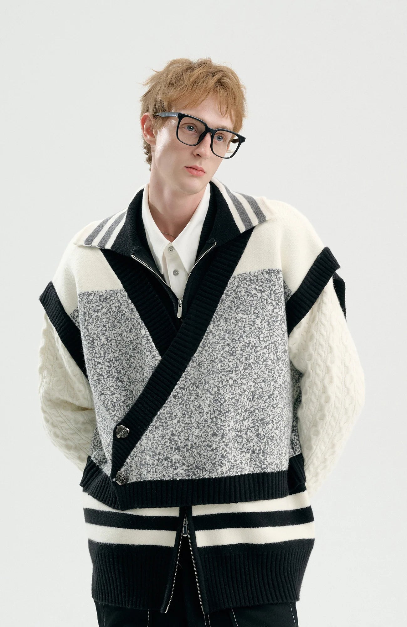 TIWILLTANG Asym Wrap Stripe-Collar Pullover