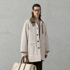 ORGANIC EMOTION Contrast PU Midi Down Coat