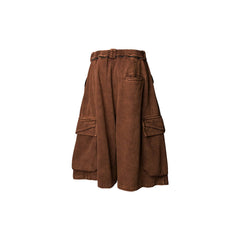 RELABEL Detachable Scarf Washed Multi-Pocket Wide-Leg Shorts Brown