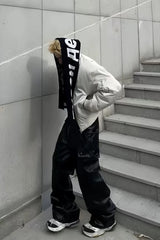 FORFEARTHAT Glossy Panel Zip Hem PU Cargo Pants