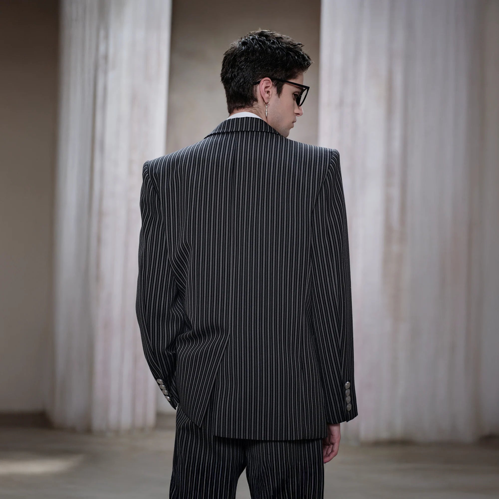 FACEONLAB Stripe Badge-Patch Double-Breasted Jacket