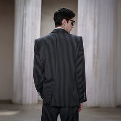 FACEONLAB Stripe Badge-Patch Double-Breasted Jacket