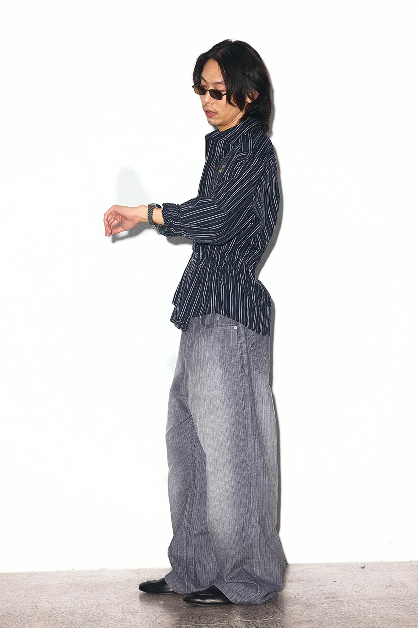 TRECLUB Striped Embroidered Drawstring-Waist Shirt