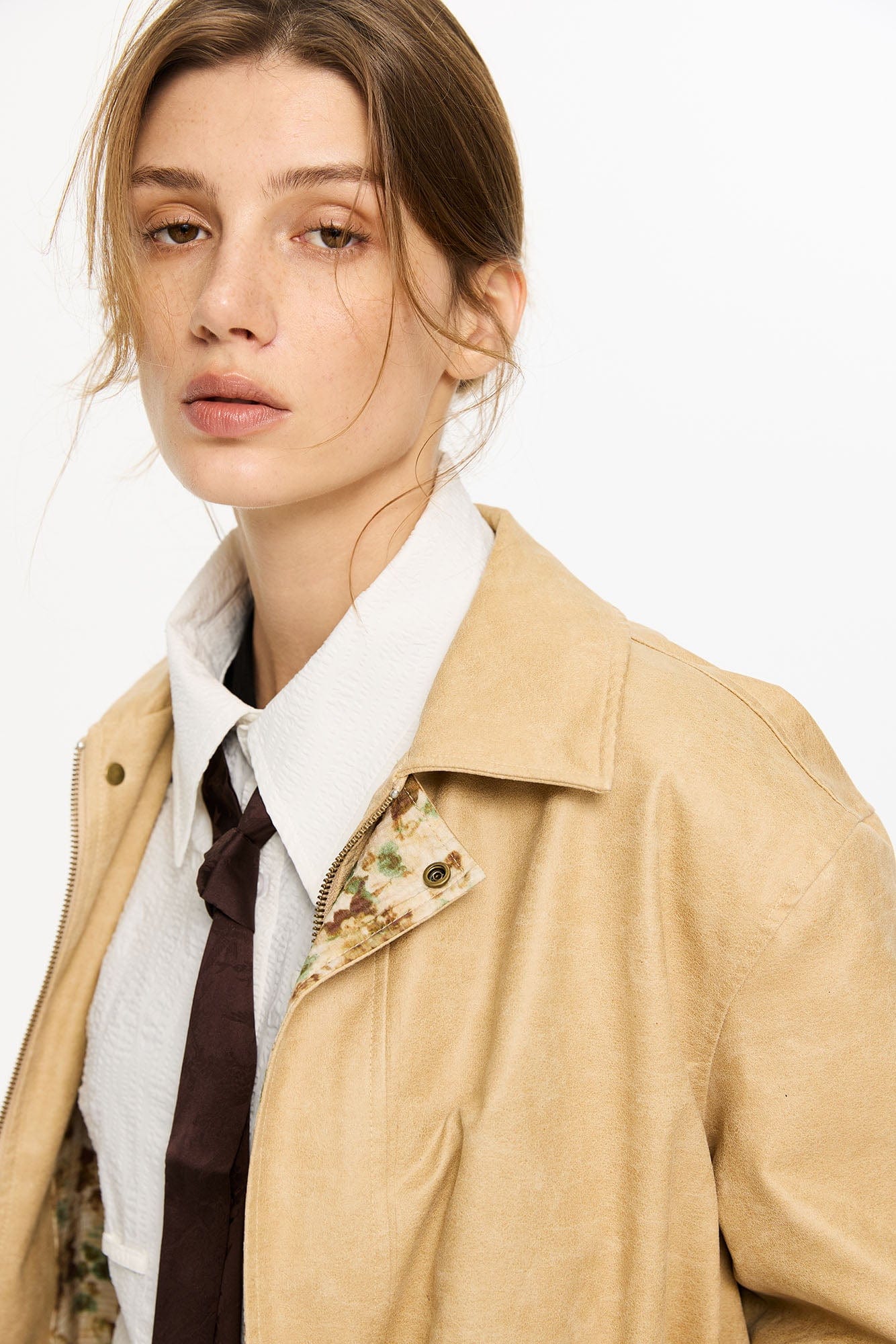 KREATE Floral-Lined Suede Bomber Jacket